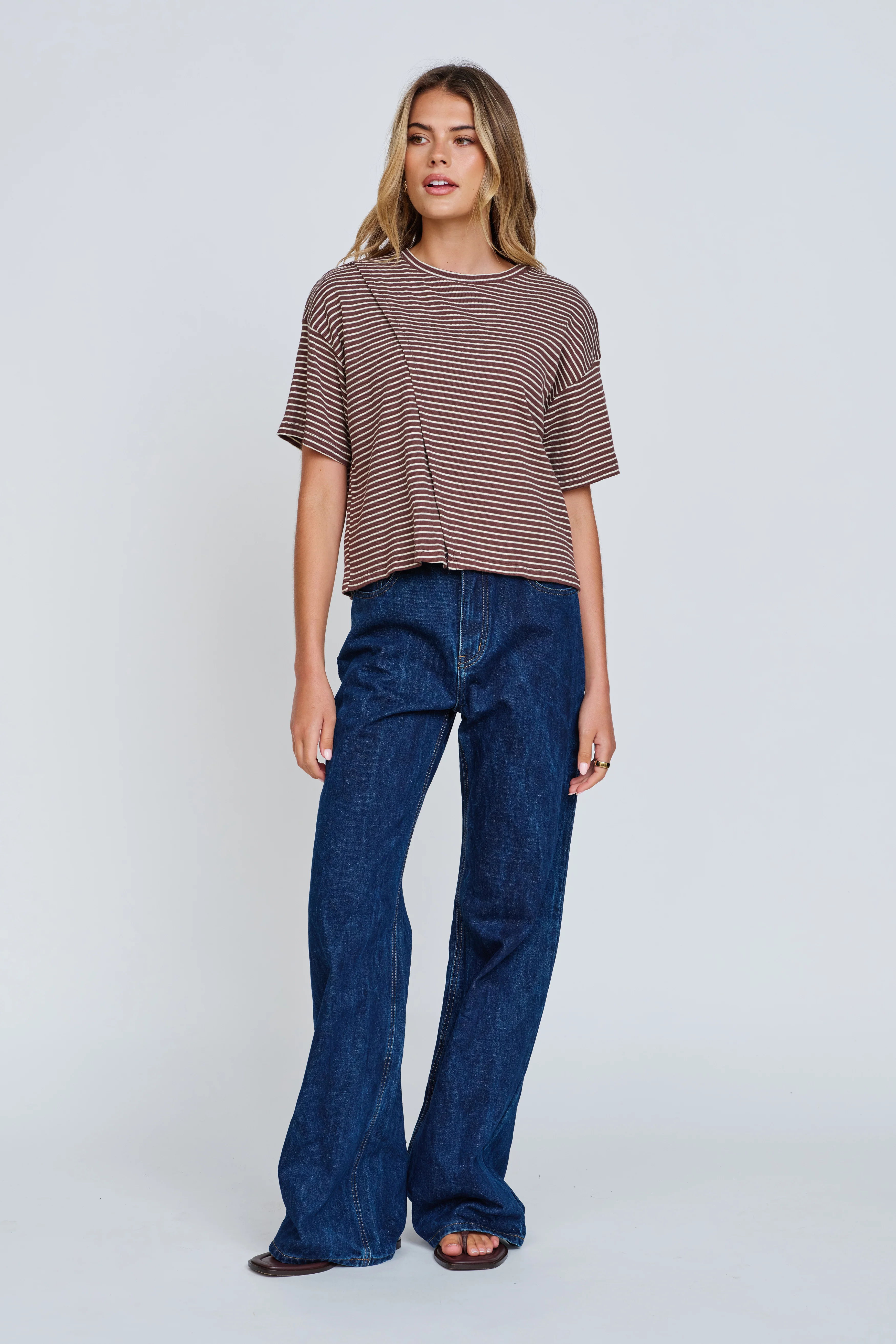Ivy Stripe Wrap Tee - Chocolate / White - Image 10
