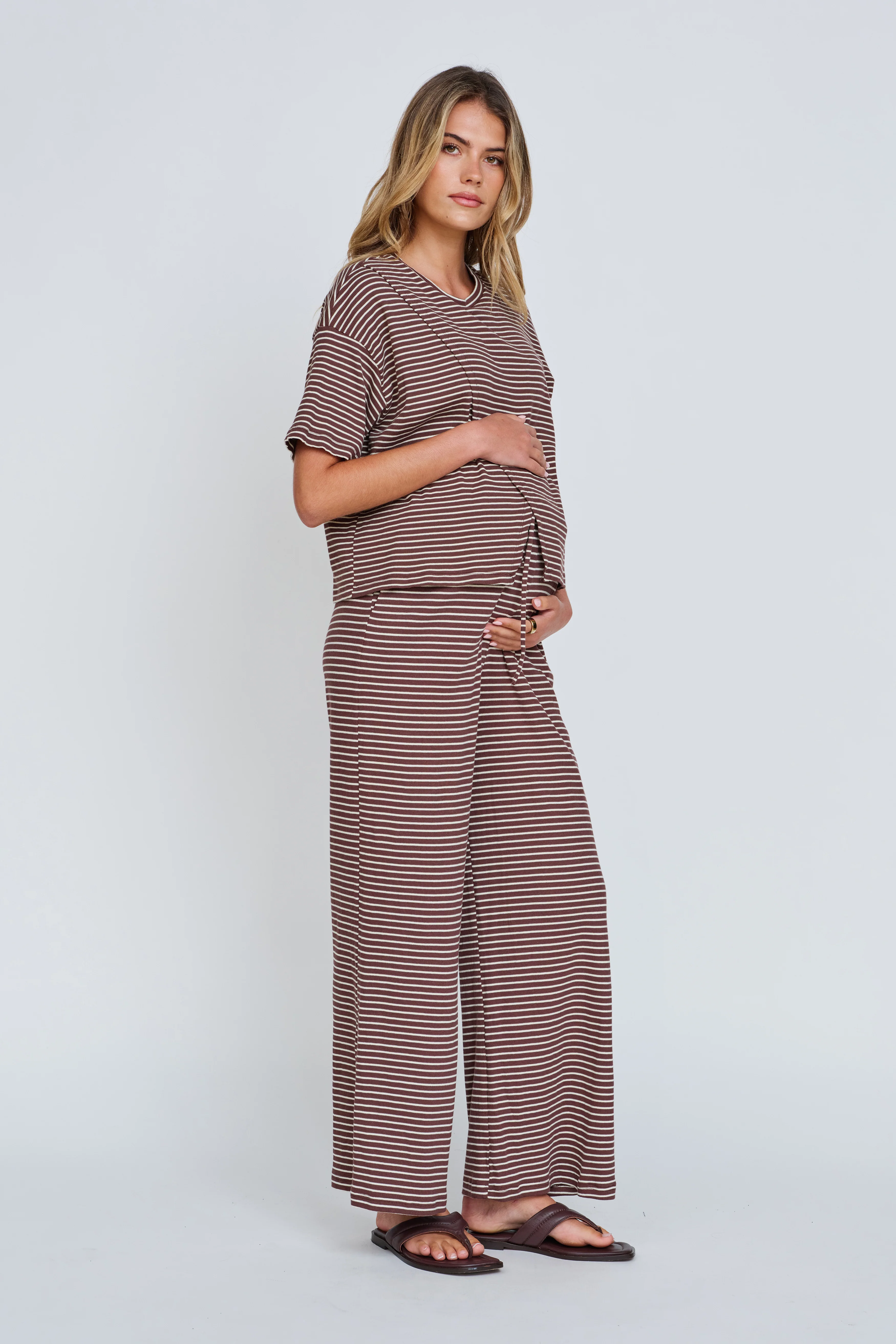 Ivy Stripe Wrap Tee - Chocolate / White - Image 3