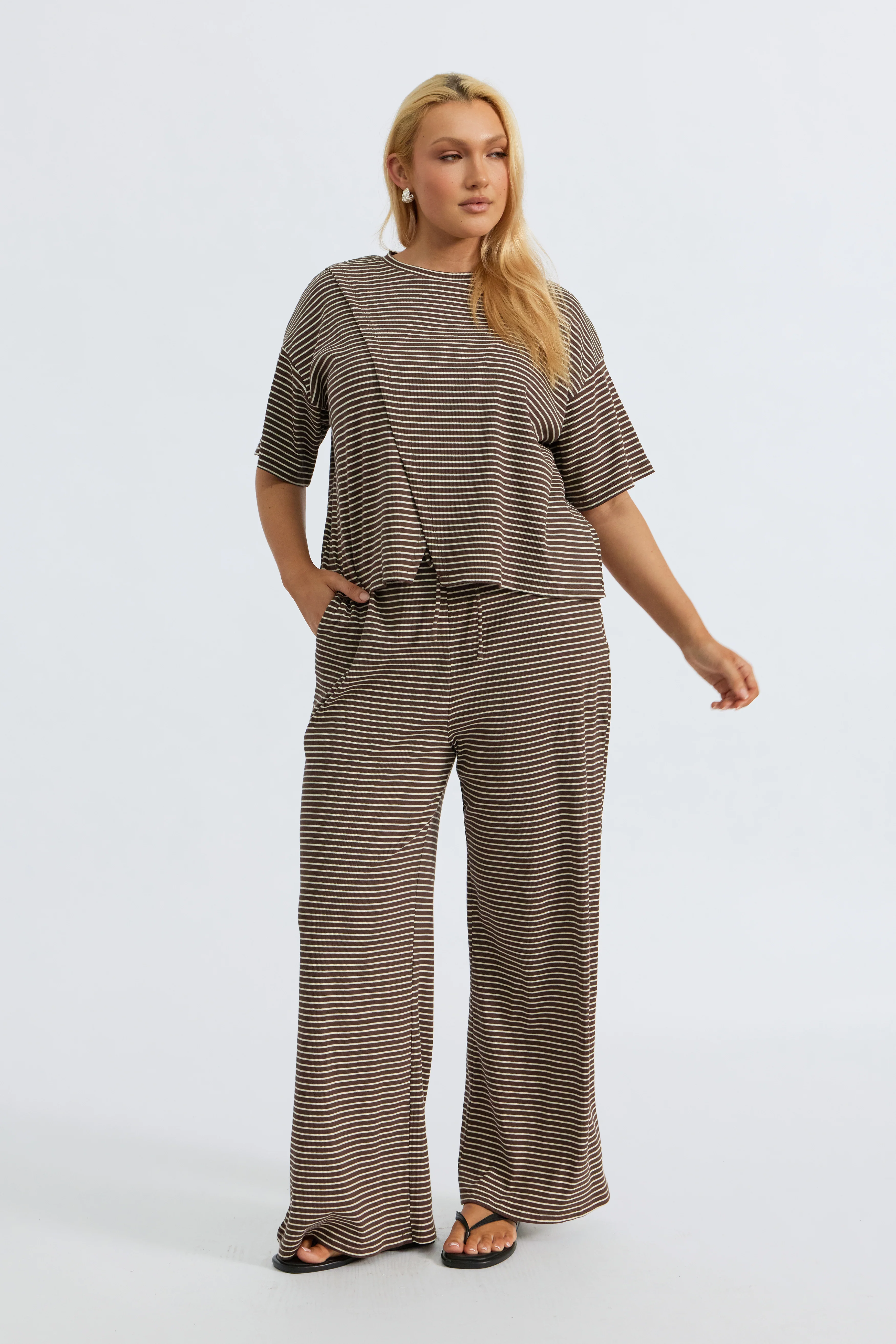 Ivy Stripe Wrap Tee - Chocolate / White - Image 4