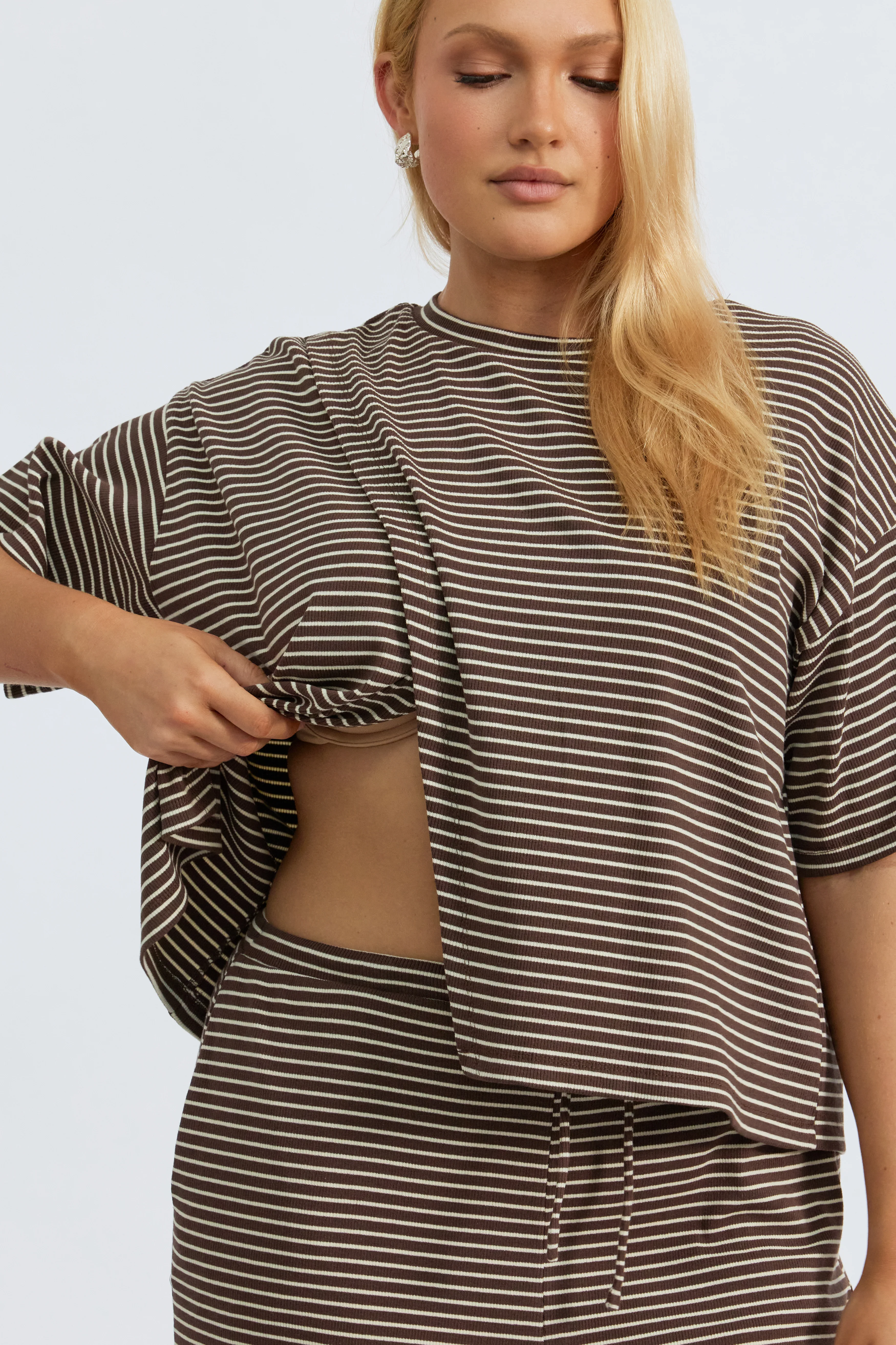Ivy Stripe Wrap Tee - Chocolate / White - Image 5