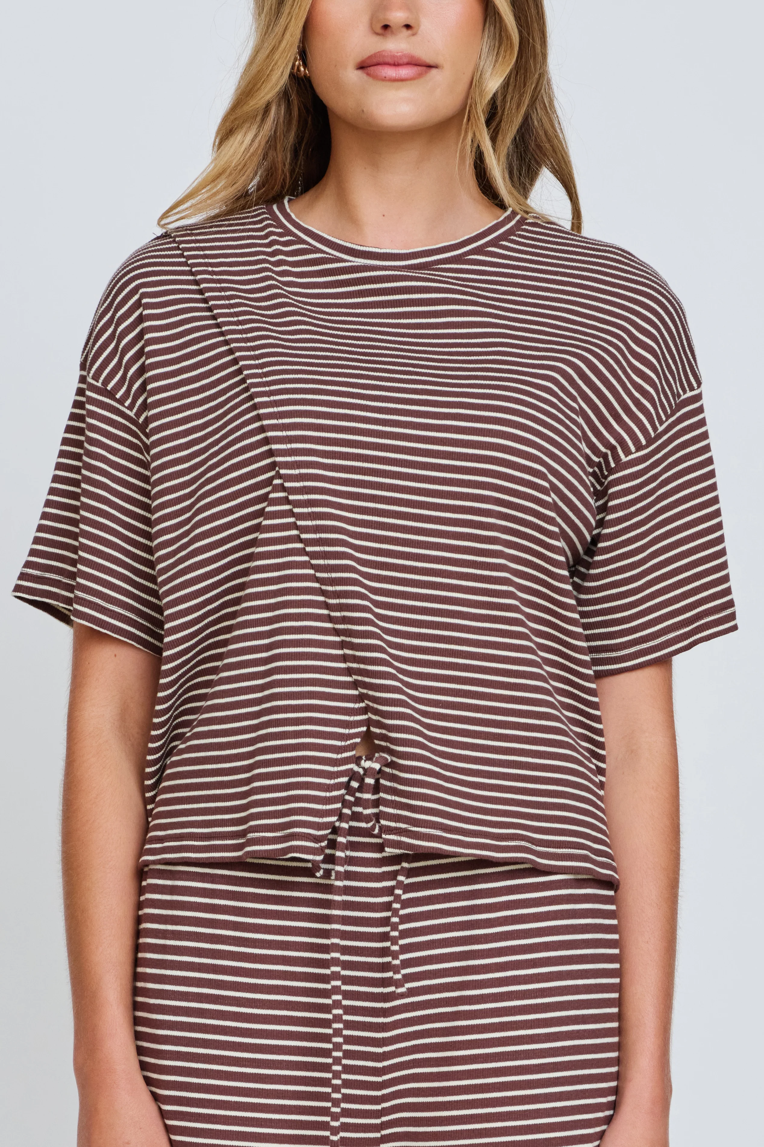 Ivy Stripe Wrap Tee - Chocolate / White - Image 6