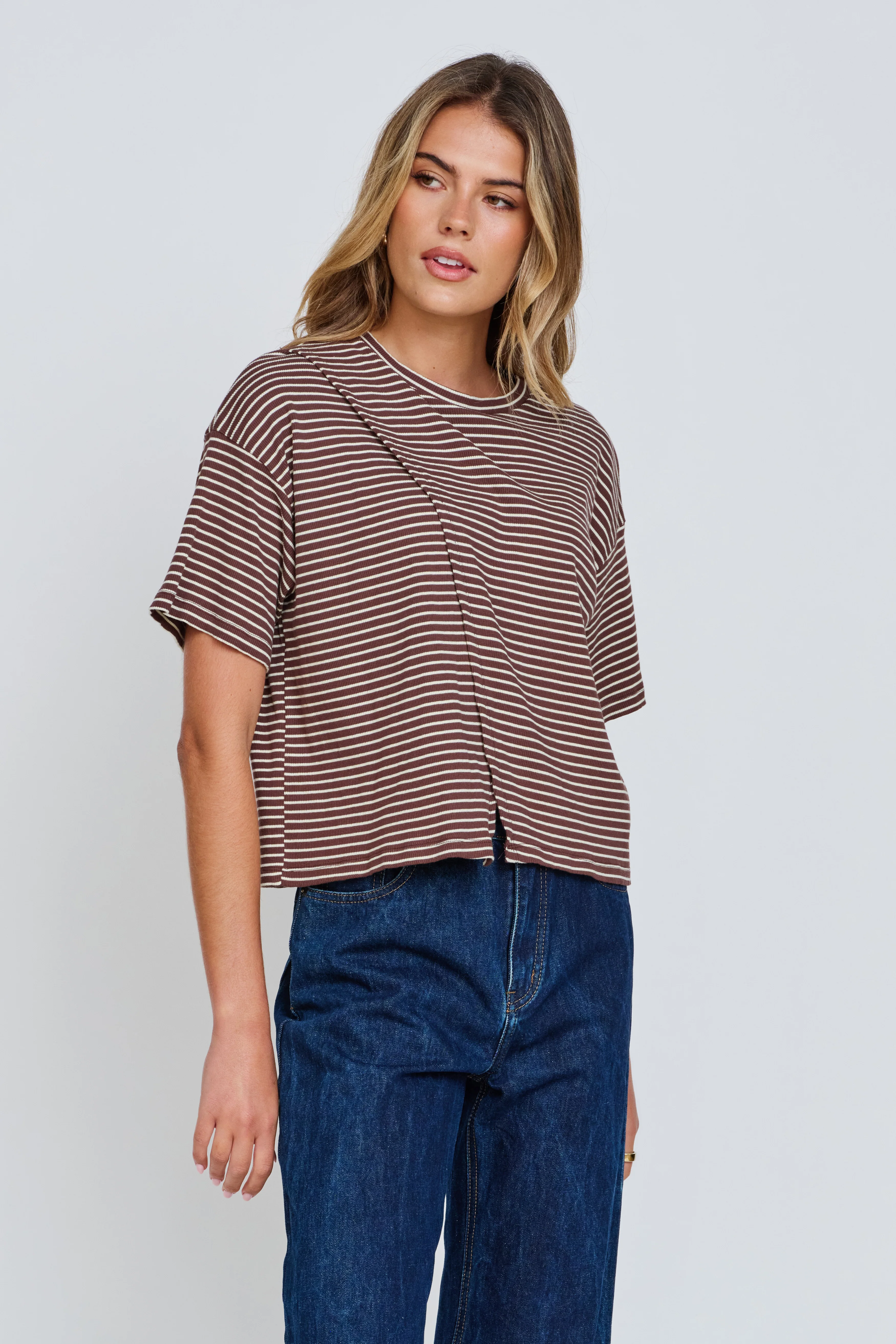 Ivy Stripe Wrap Tee - Chocolate / White - Image 7
