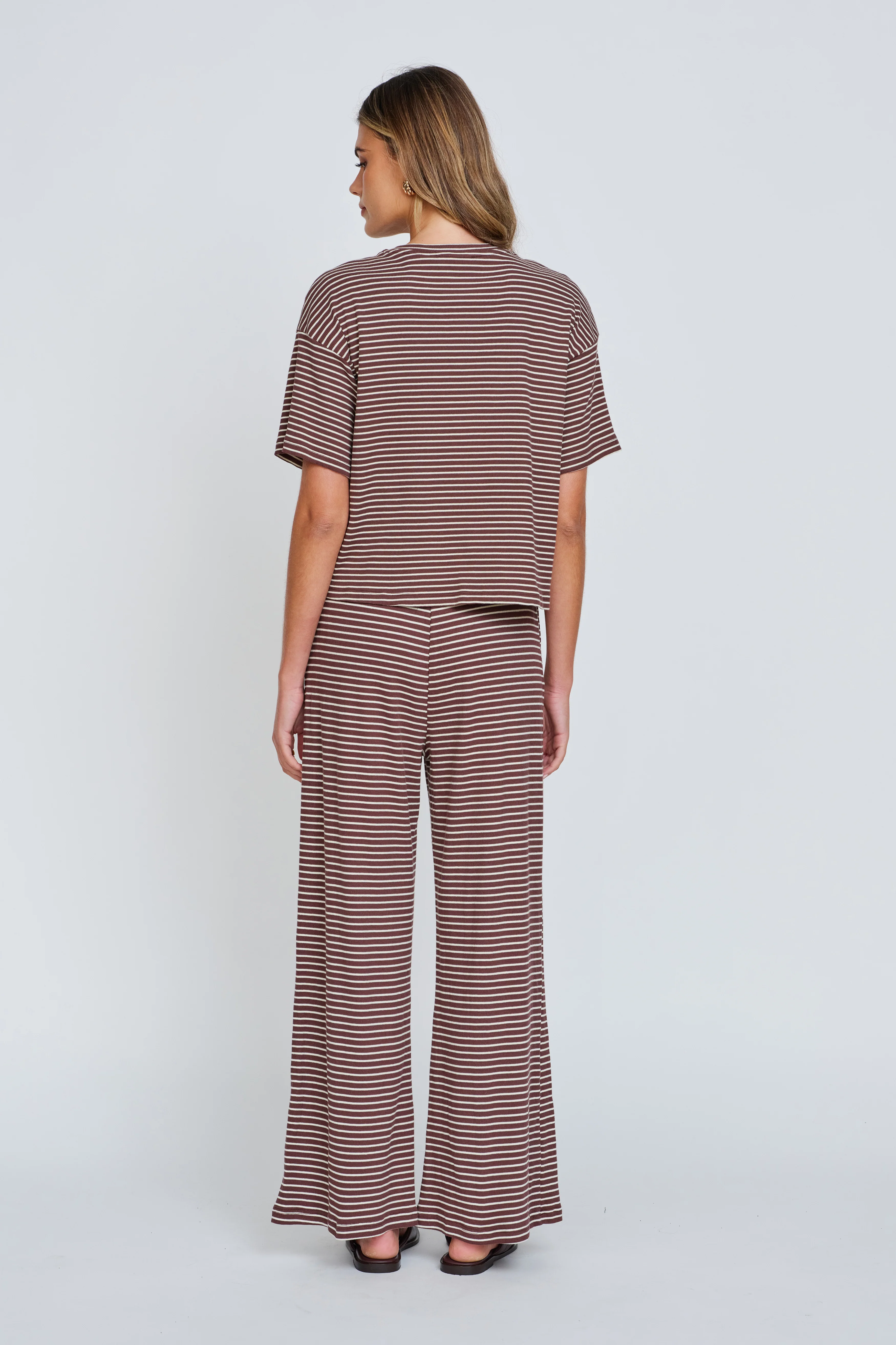 Ivy Stripe Wrap Tee - Chocolate / White - Image 9