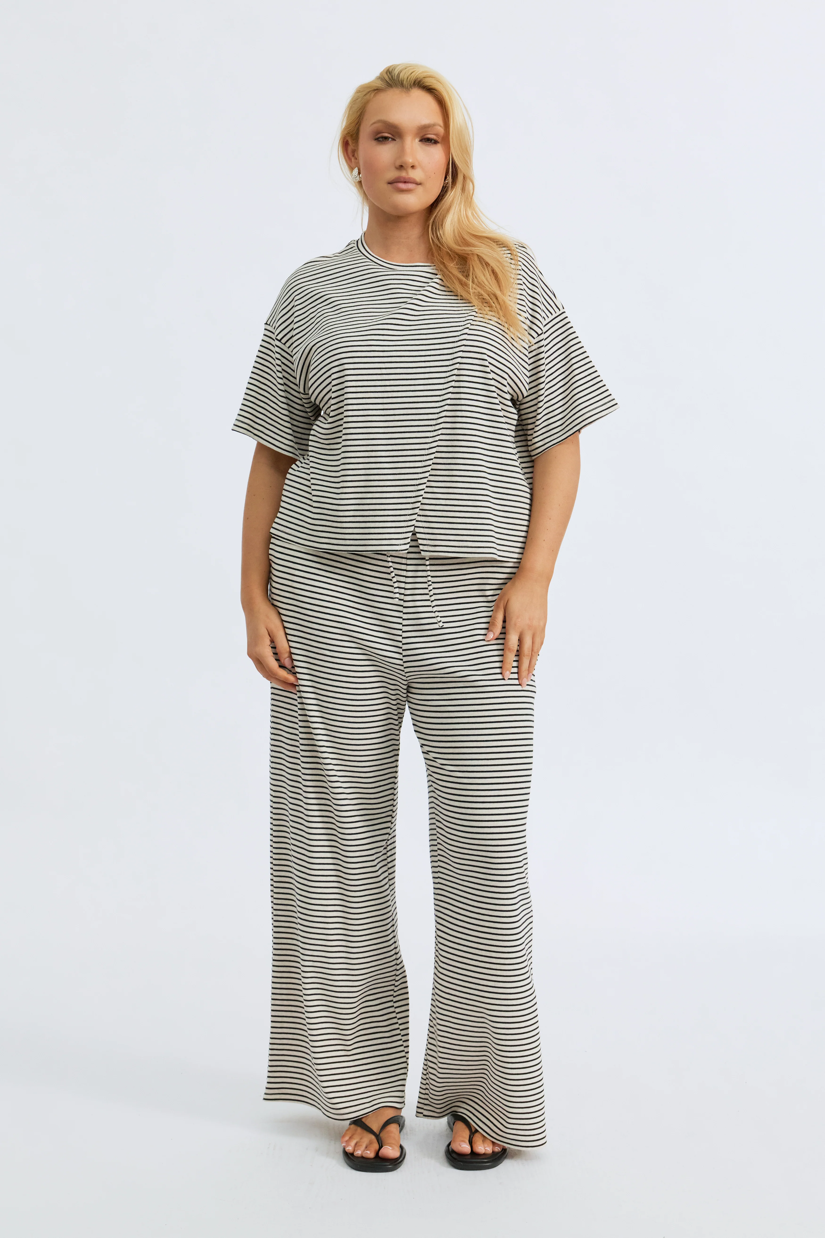 Ivy Stripe Wrap Tee - Cream Marle / Black - Image 3