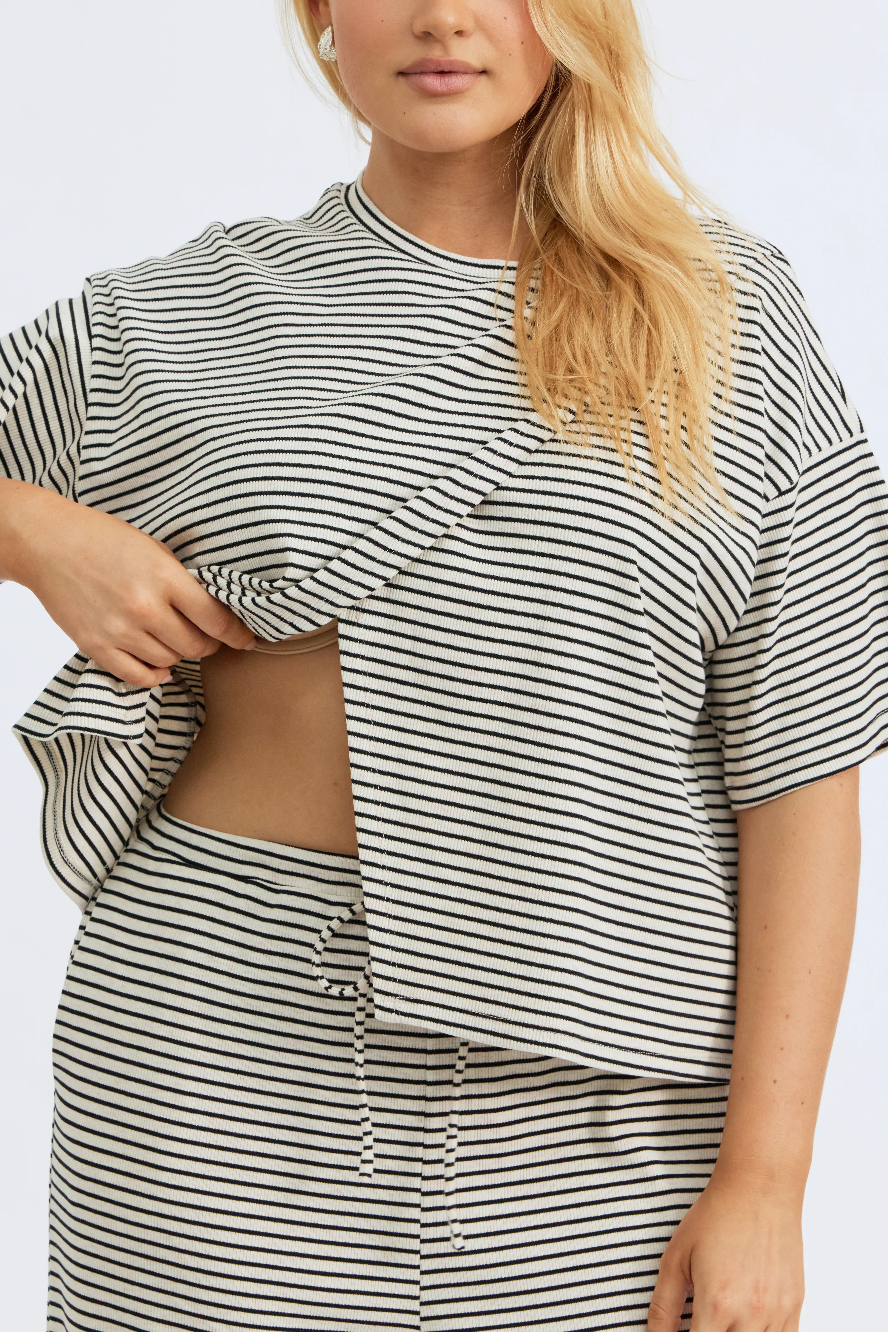 Ivy Stripe Wrap Tee - Cream Marle / Black - Image 4