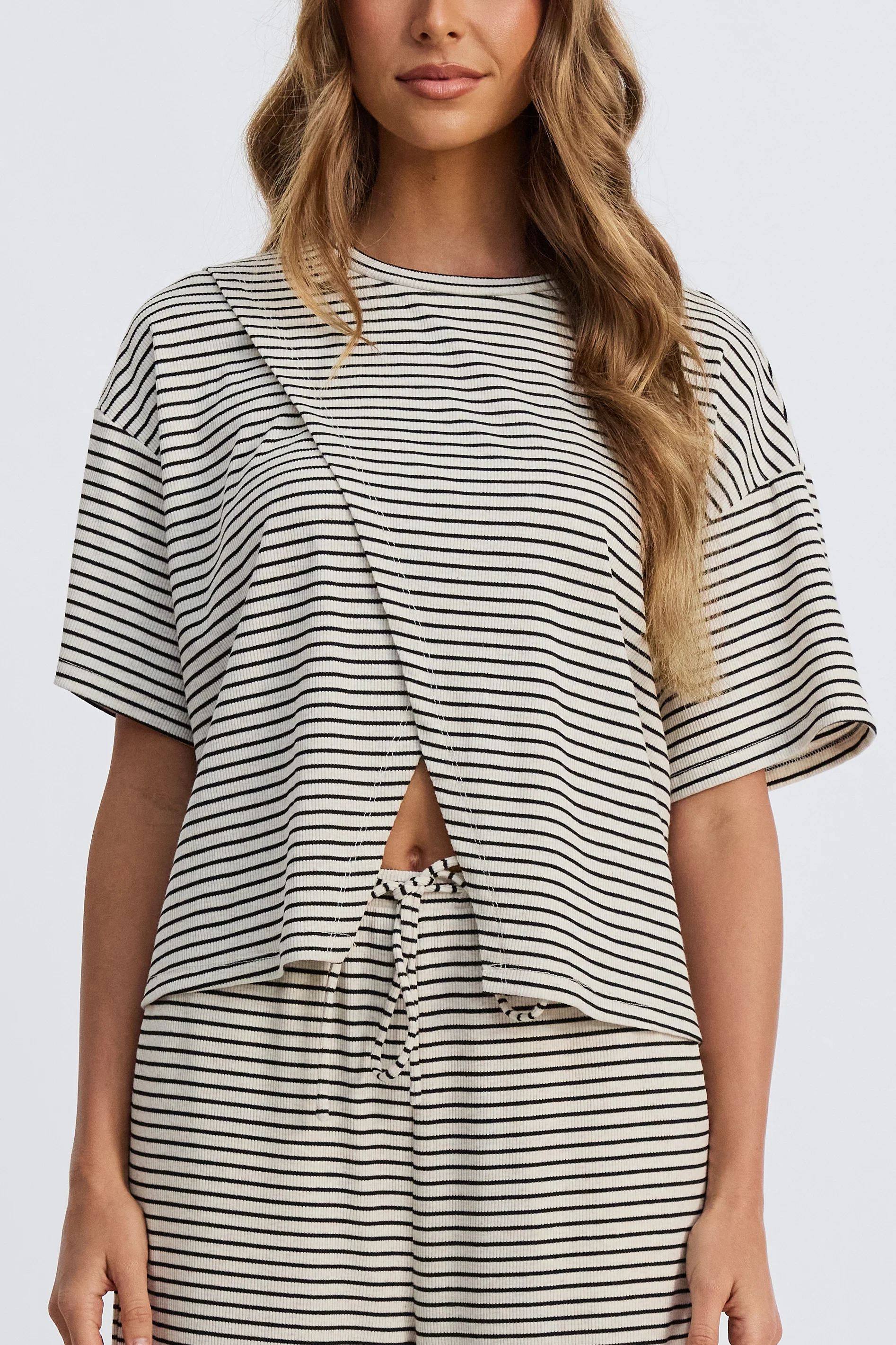 Ivy Stripe Wrap Tee - Cream Marle / Black - Image 5