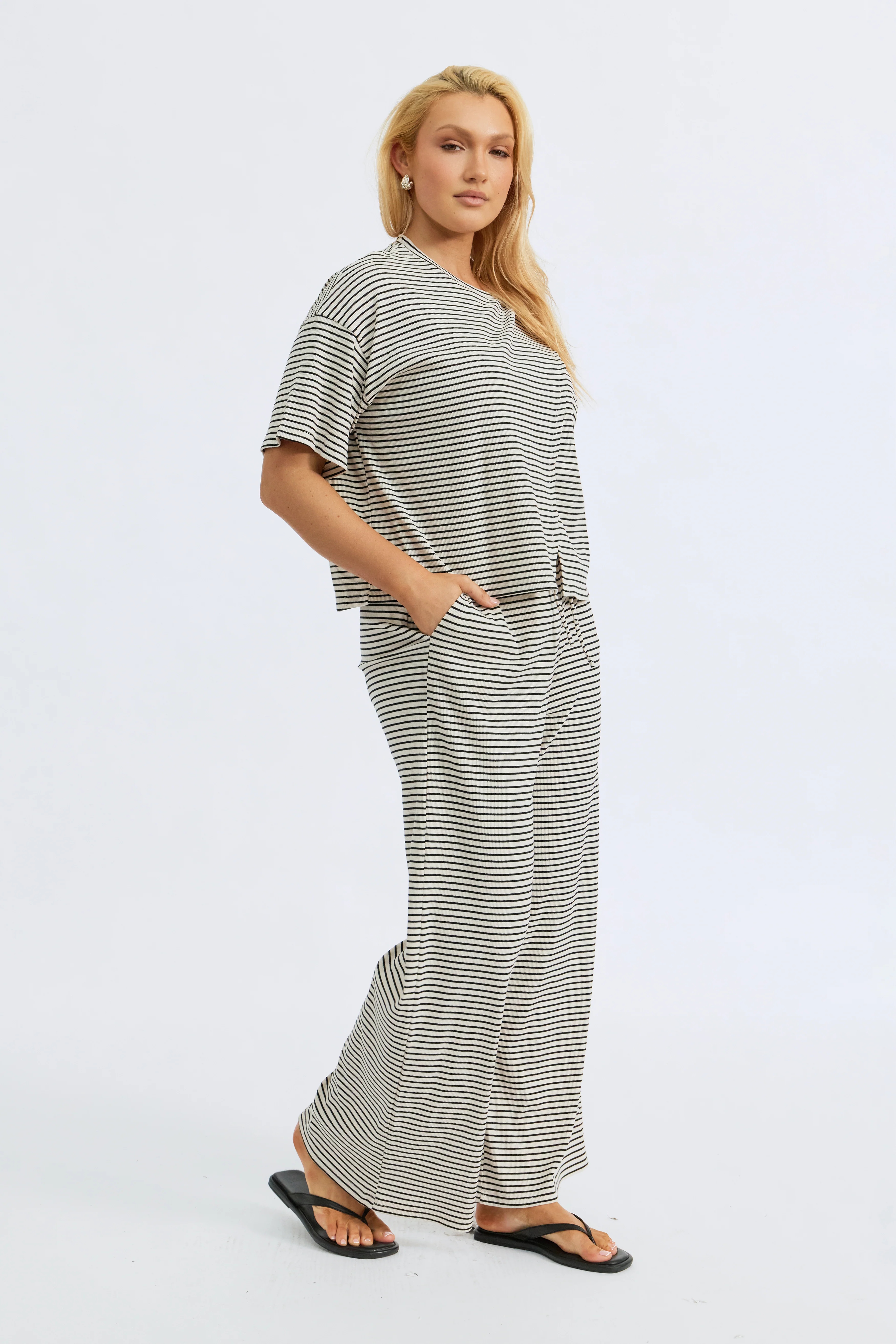 Ivy Stripe Wrap Tee - Cream Marle / Black - Image 7