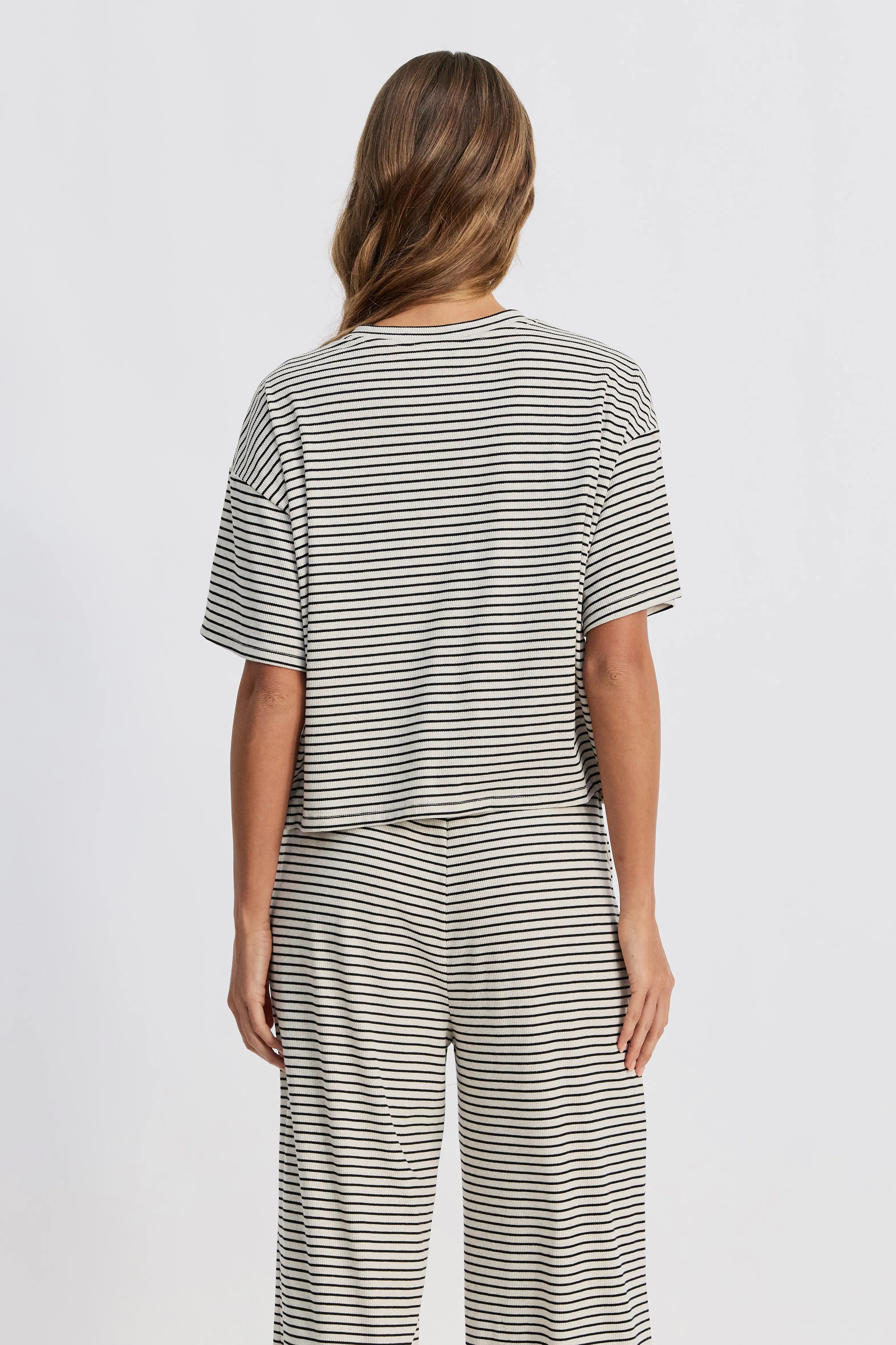 Ivy Stripe Wrap Tee - Cream Marle / Black - Image 8