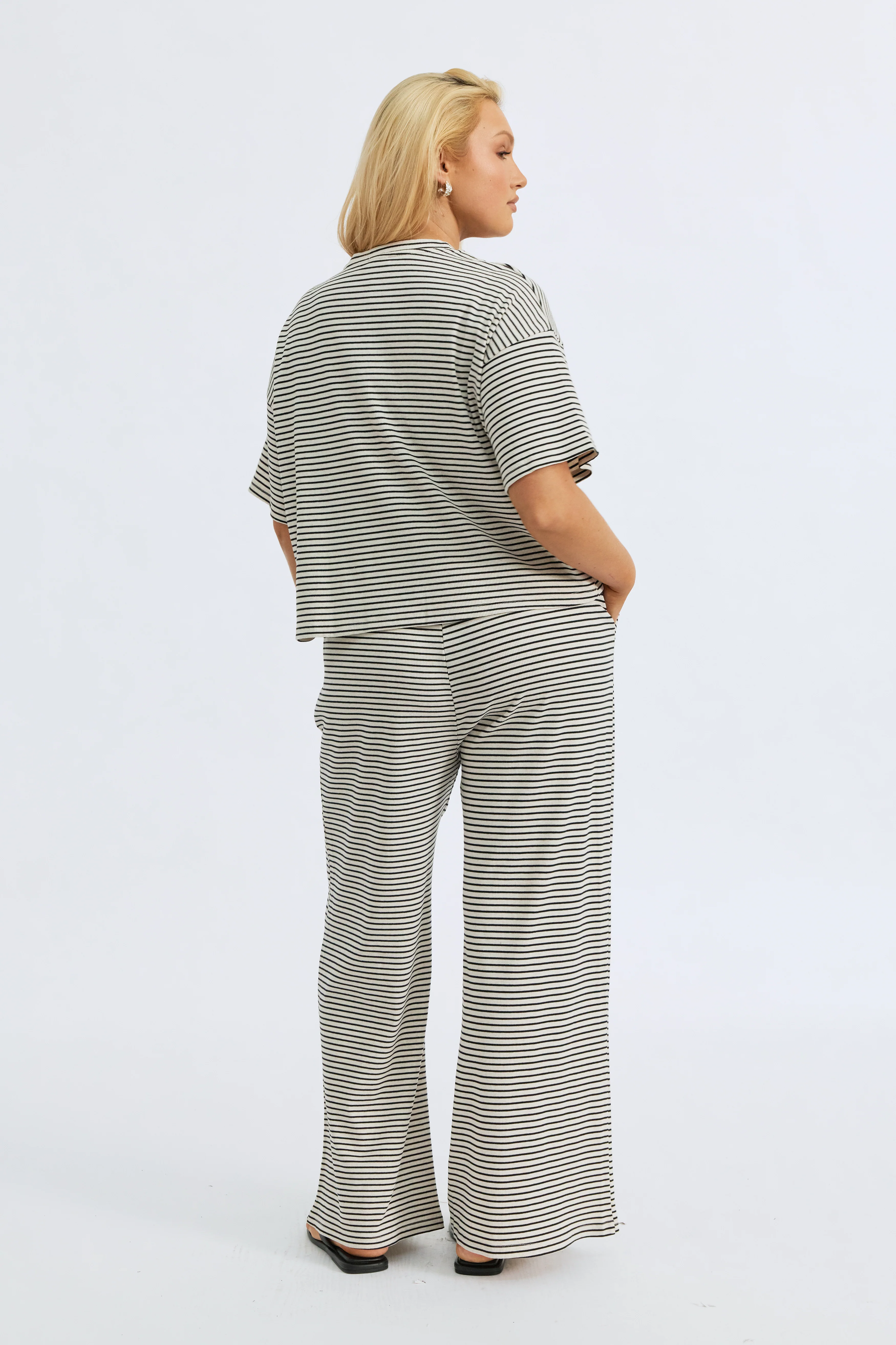 Ivy Stripe Wrap Tee - Cream Marle / Black - Image 9