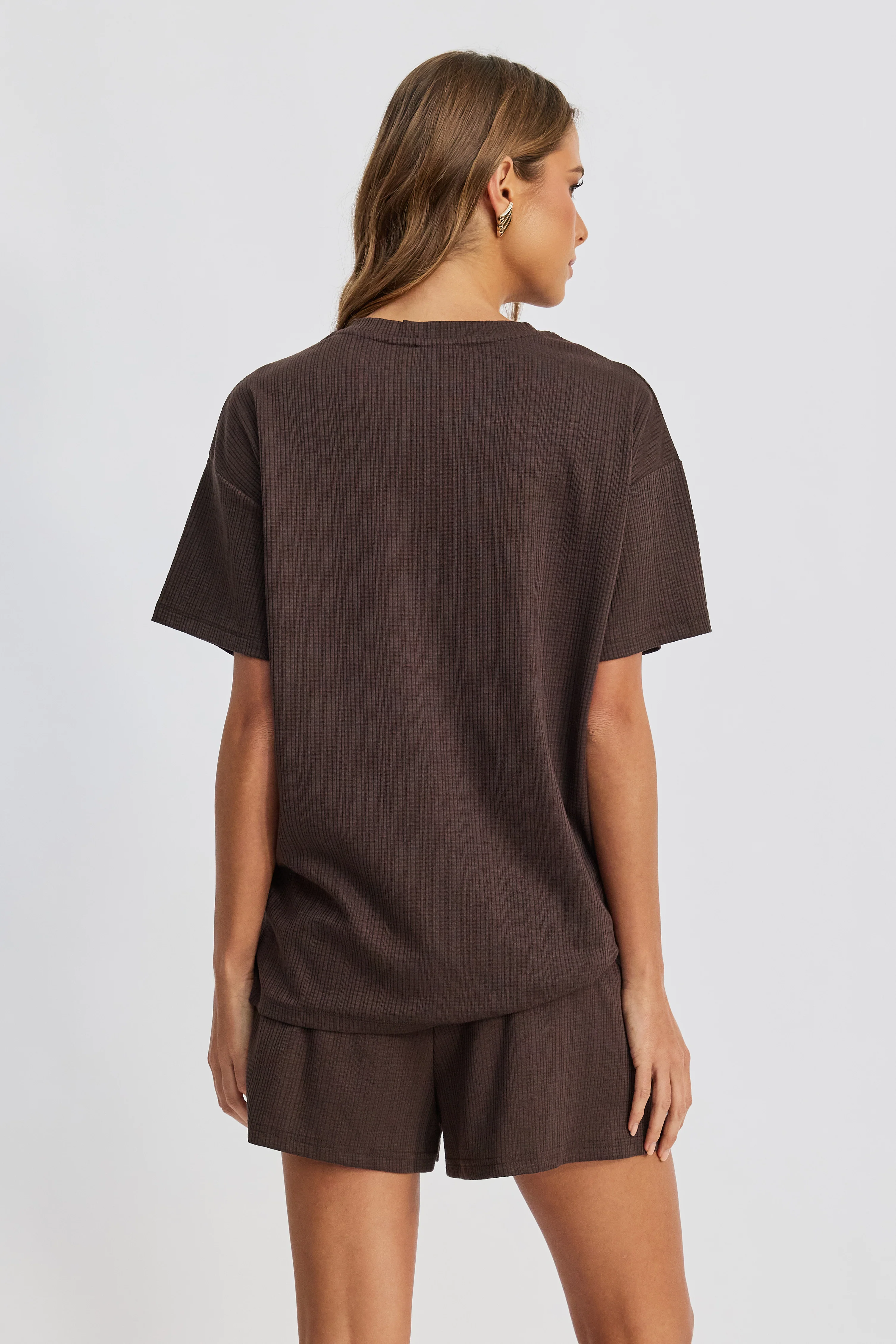 Ivy Waffle Longline Wrap Tee - Chocolate - Image 8