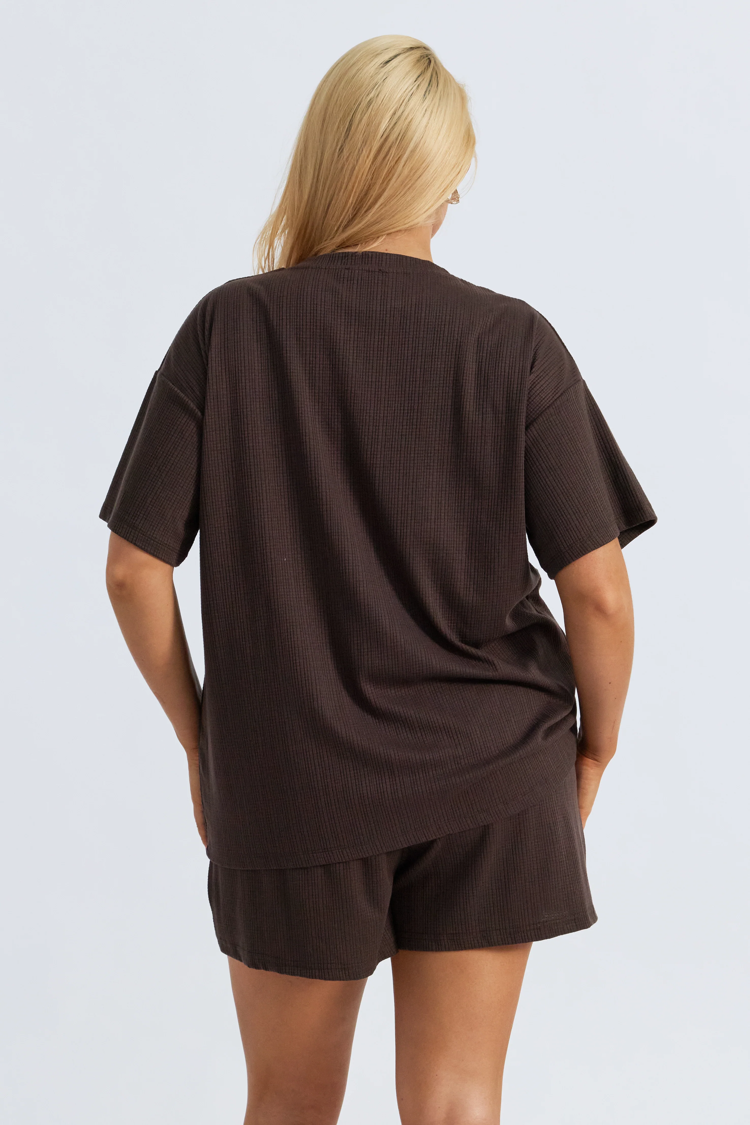 Ivy Waffle Longline Wrap Tee - Chocolate - Image 9