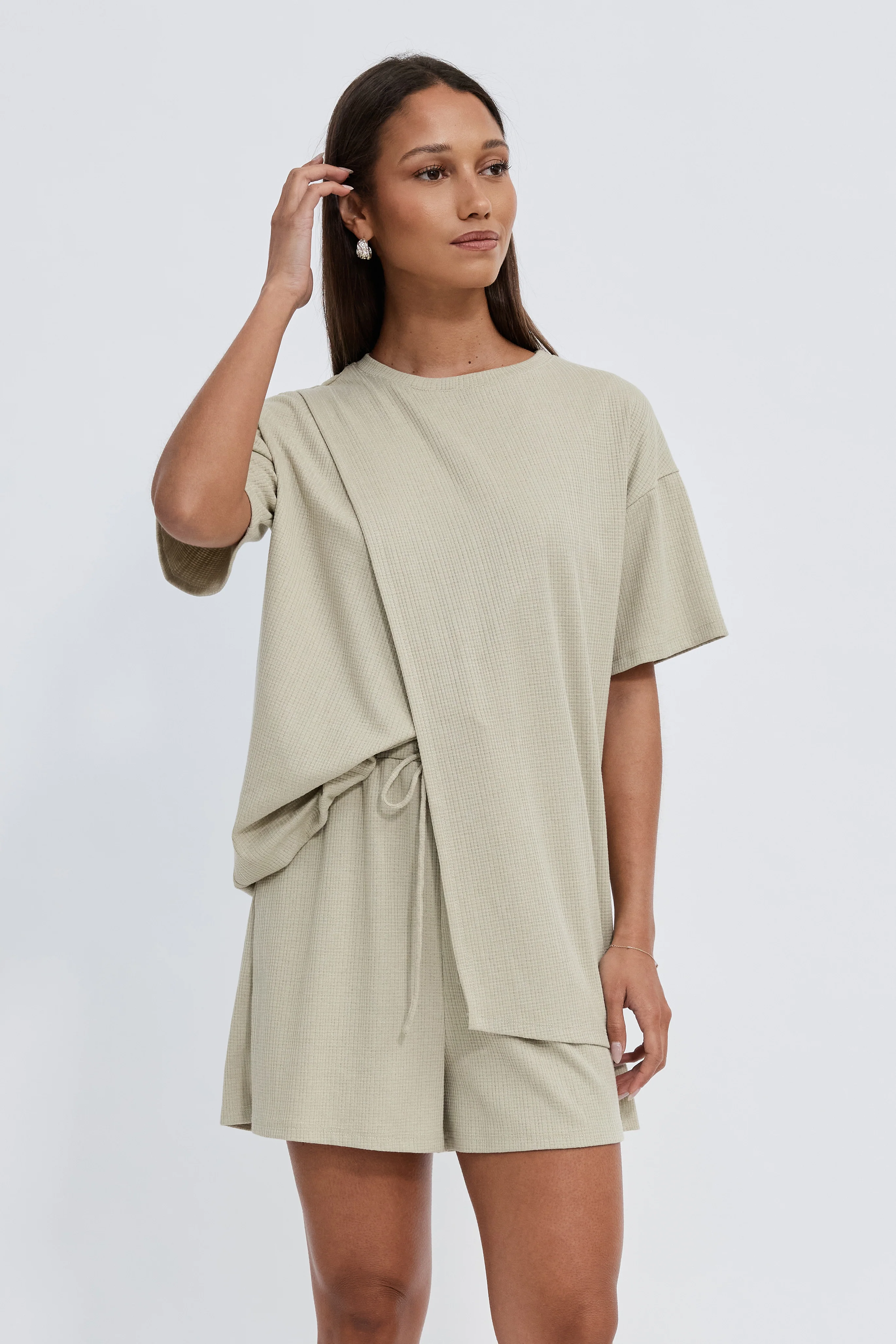 Ivy Waffle Longline Wrap Tee - Sage - Image 5