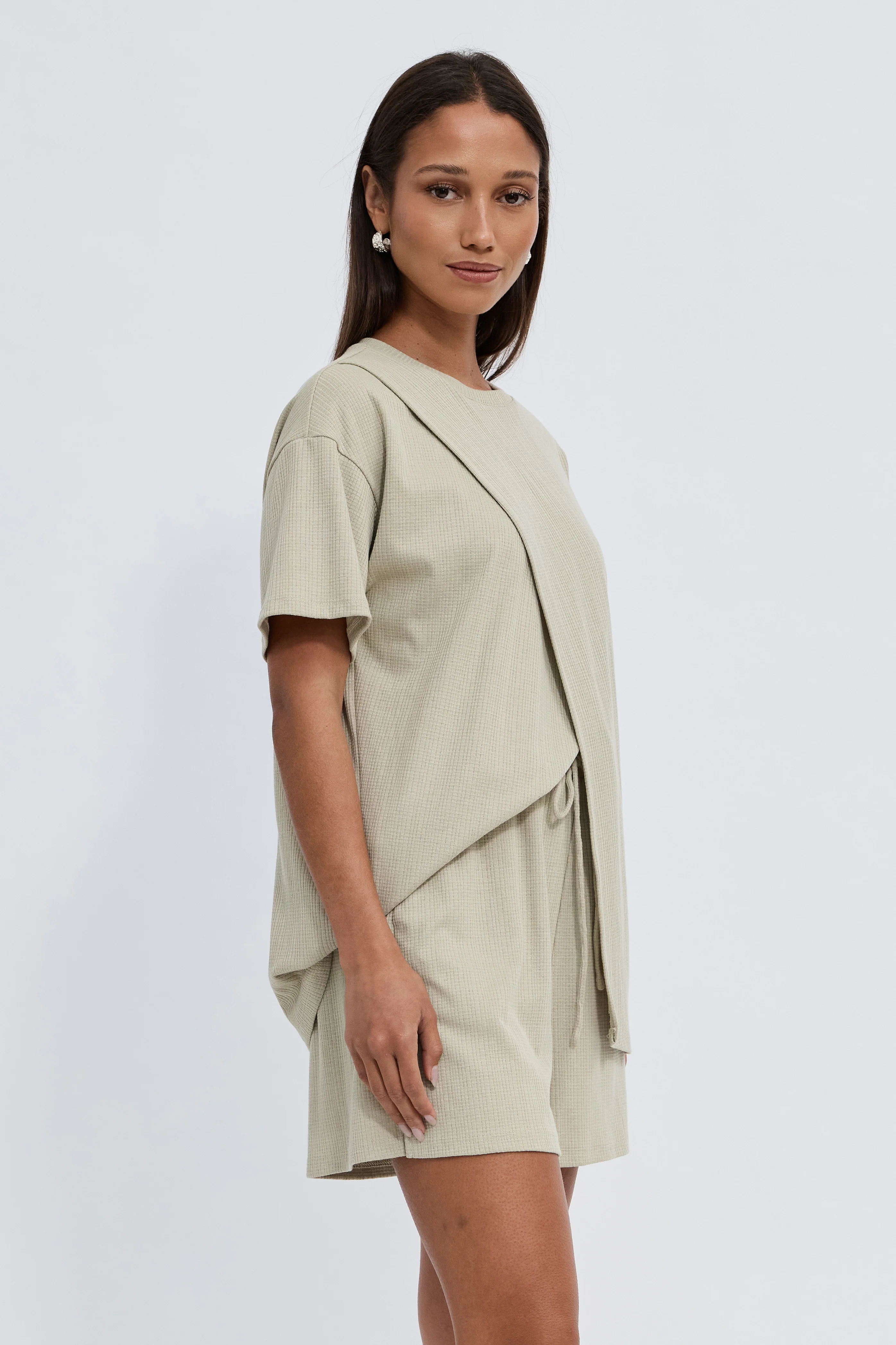 Ivy Waffle Longline Wrap Tee - Sage - Image 6