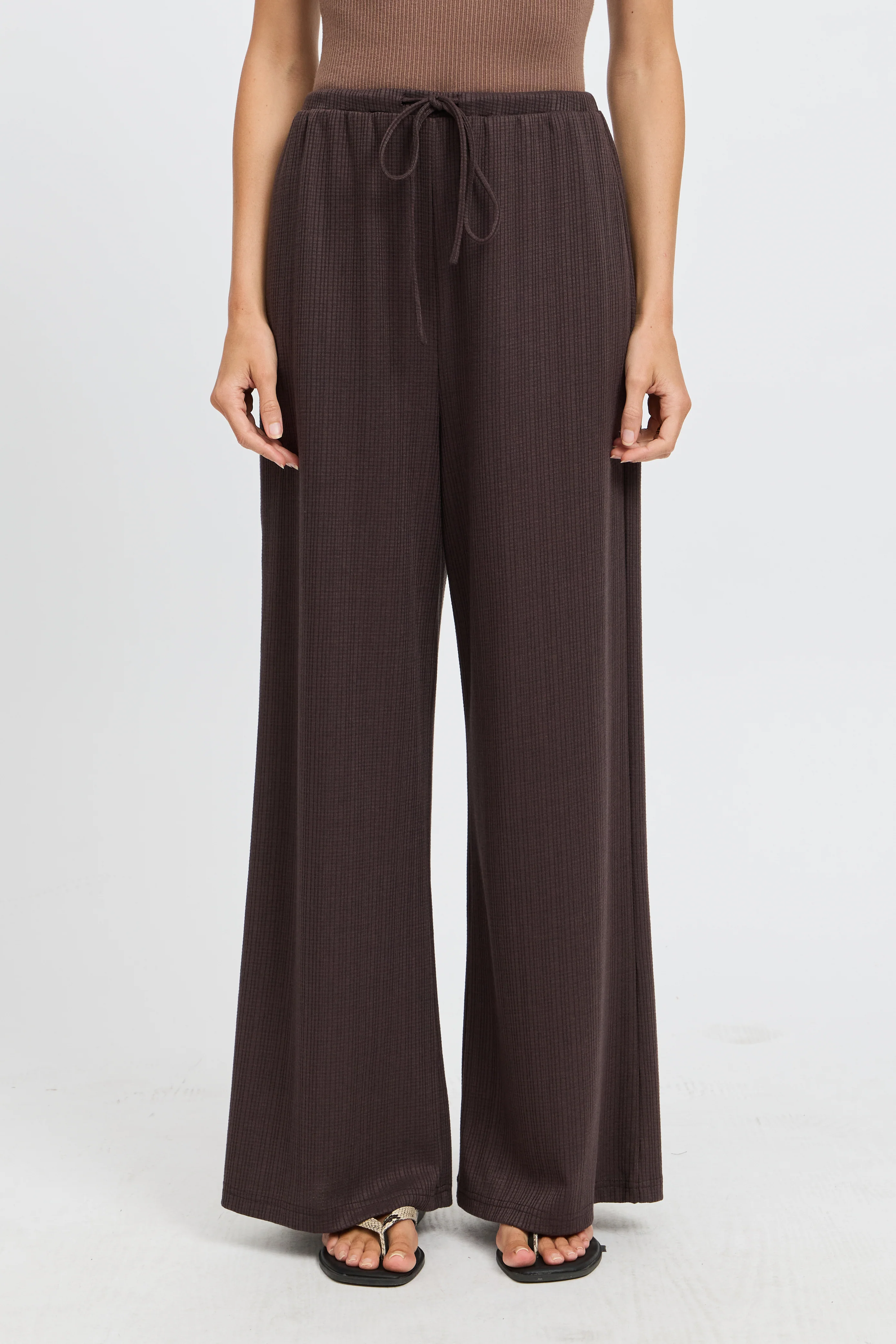 Ivy Waffle Wide Leg Pants - Chocolate - Image 3