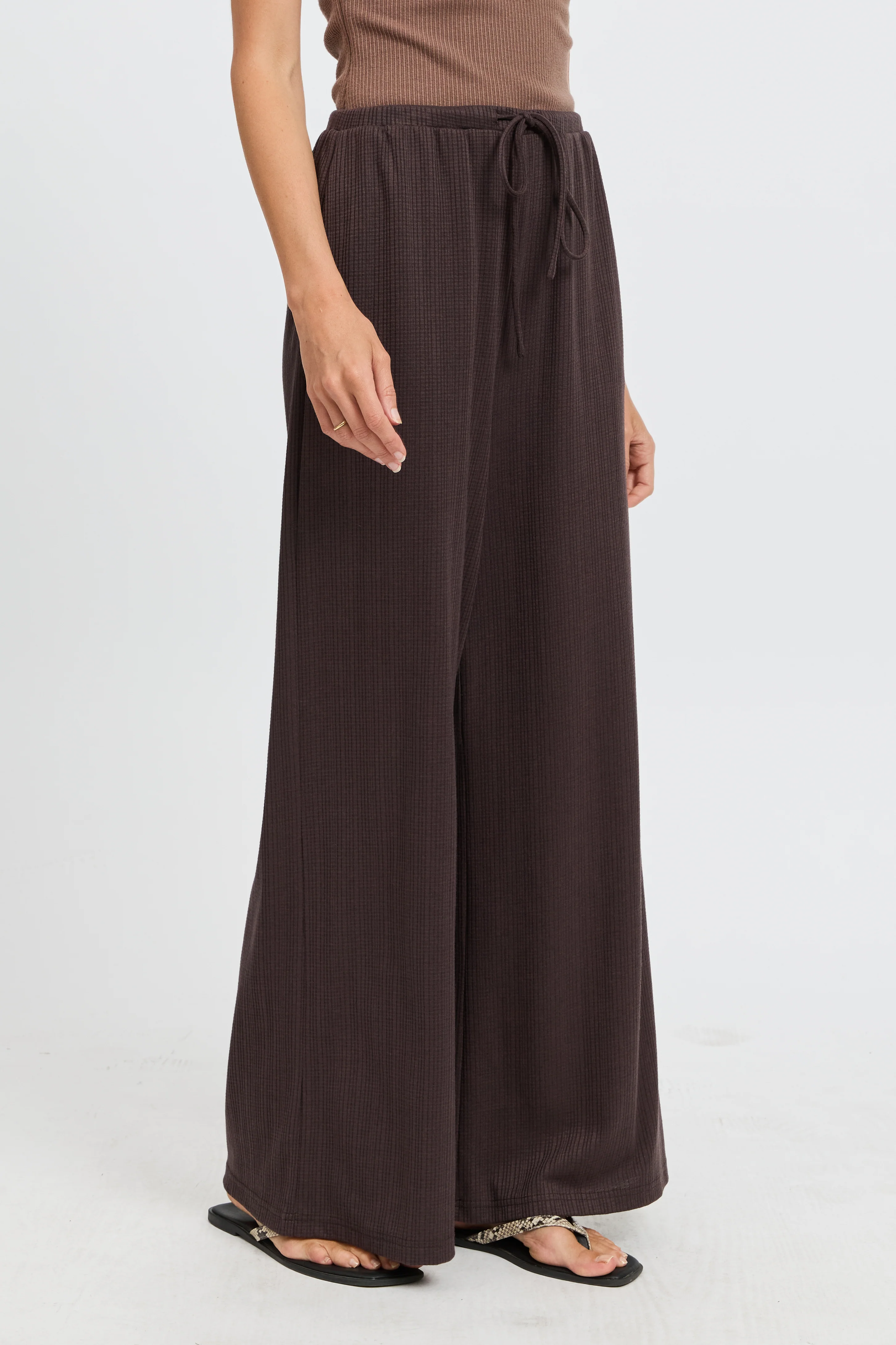 Ivy Waffle Wide Leg Pants - Chocolate - Image 6