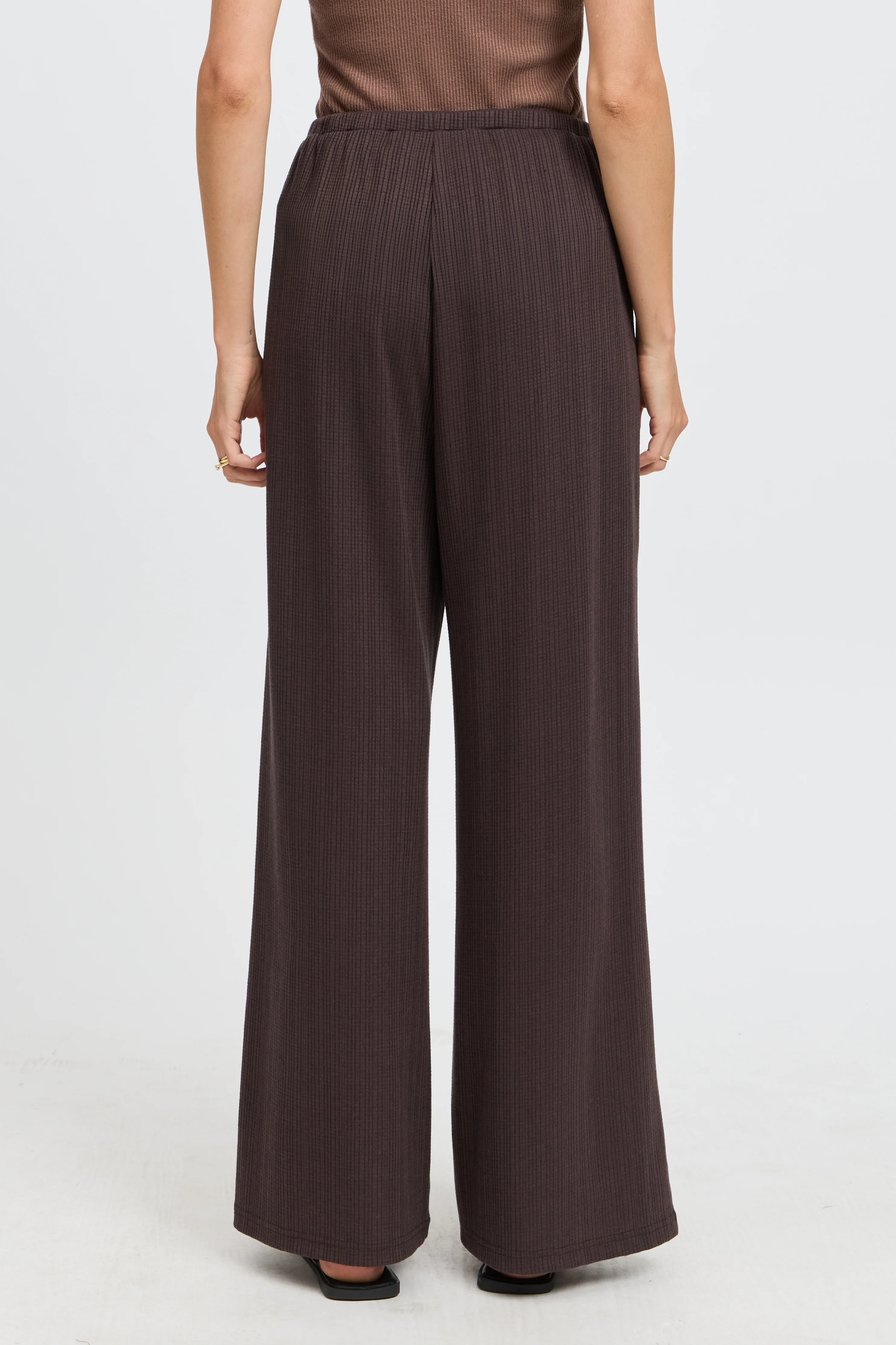 Ivy Waffle Wide Leg Pants - Chocolate - Image 7