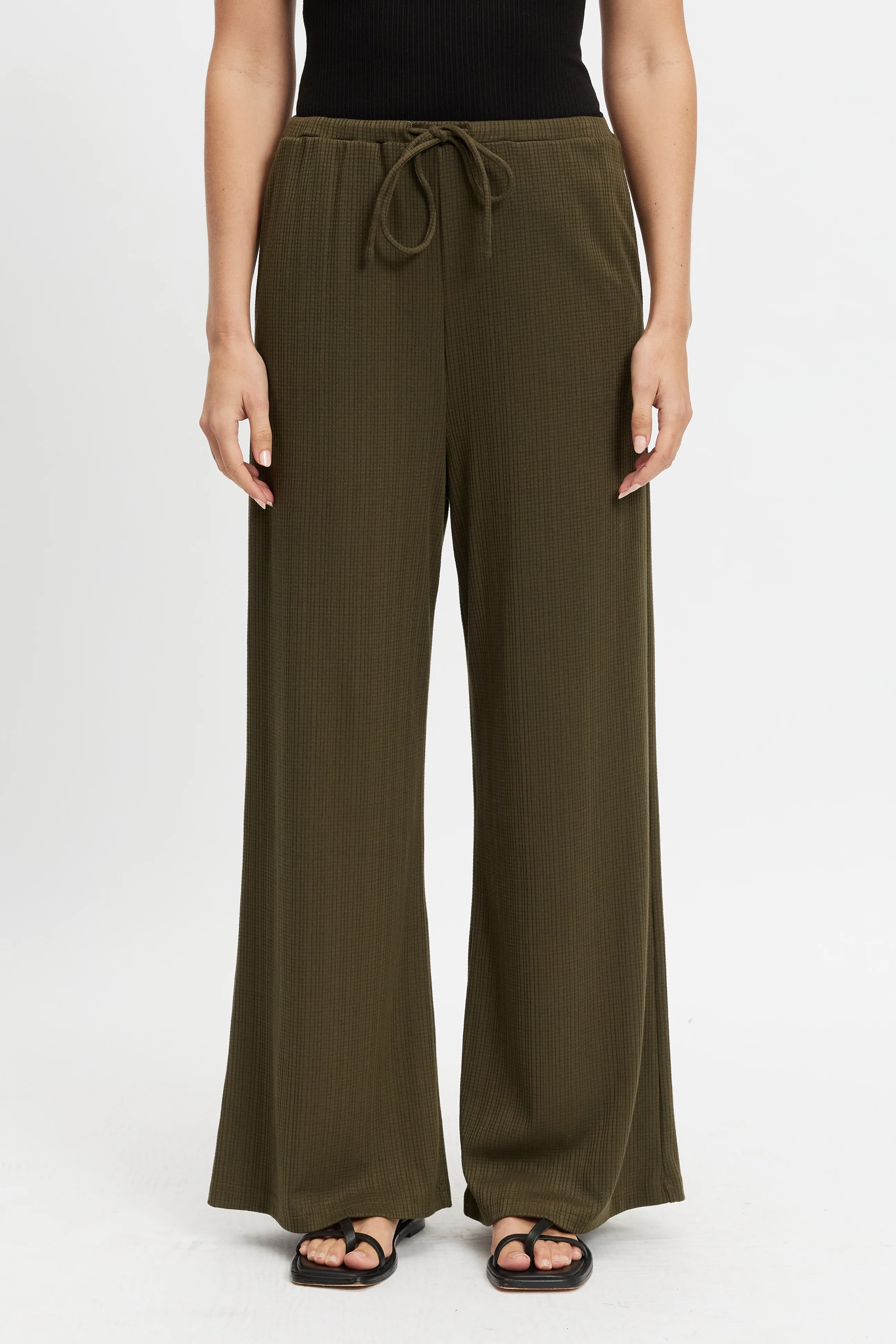 Ivy Waffle Wide Leg Pants - Olive - Image 3