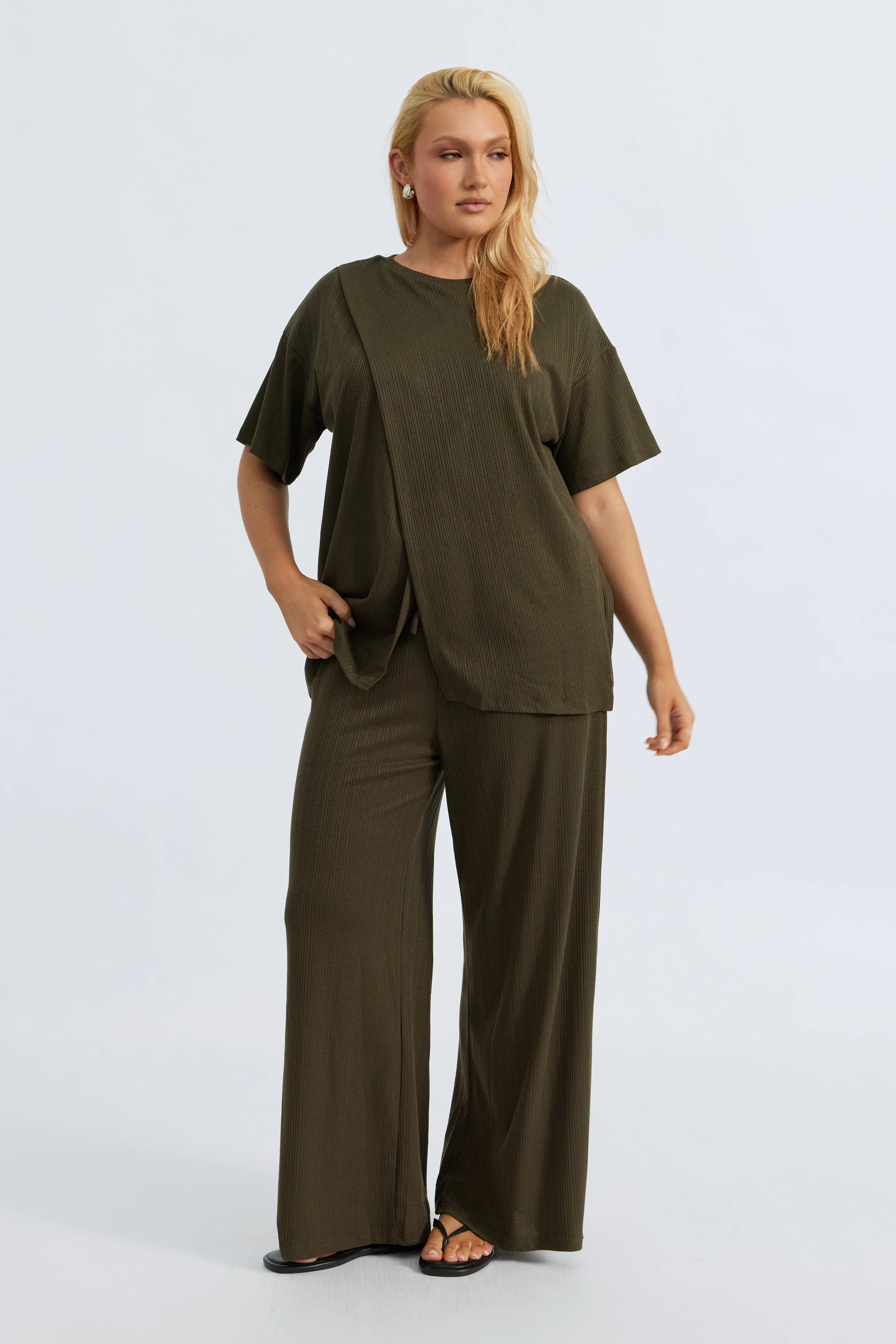 Ivy Waffle Wide Leg Pants - Olive - Image 7