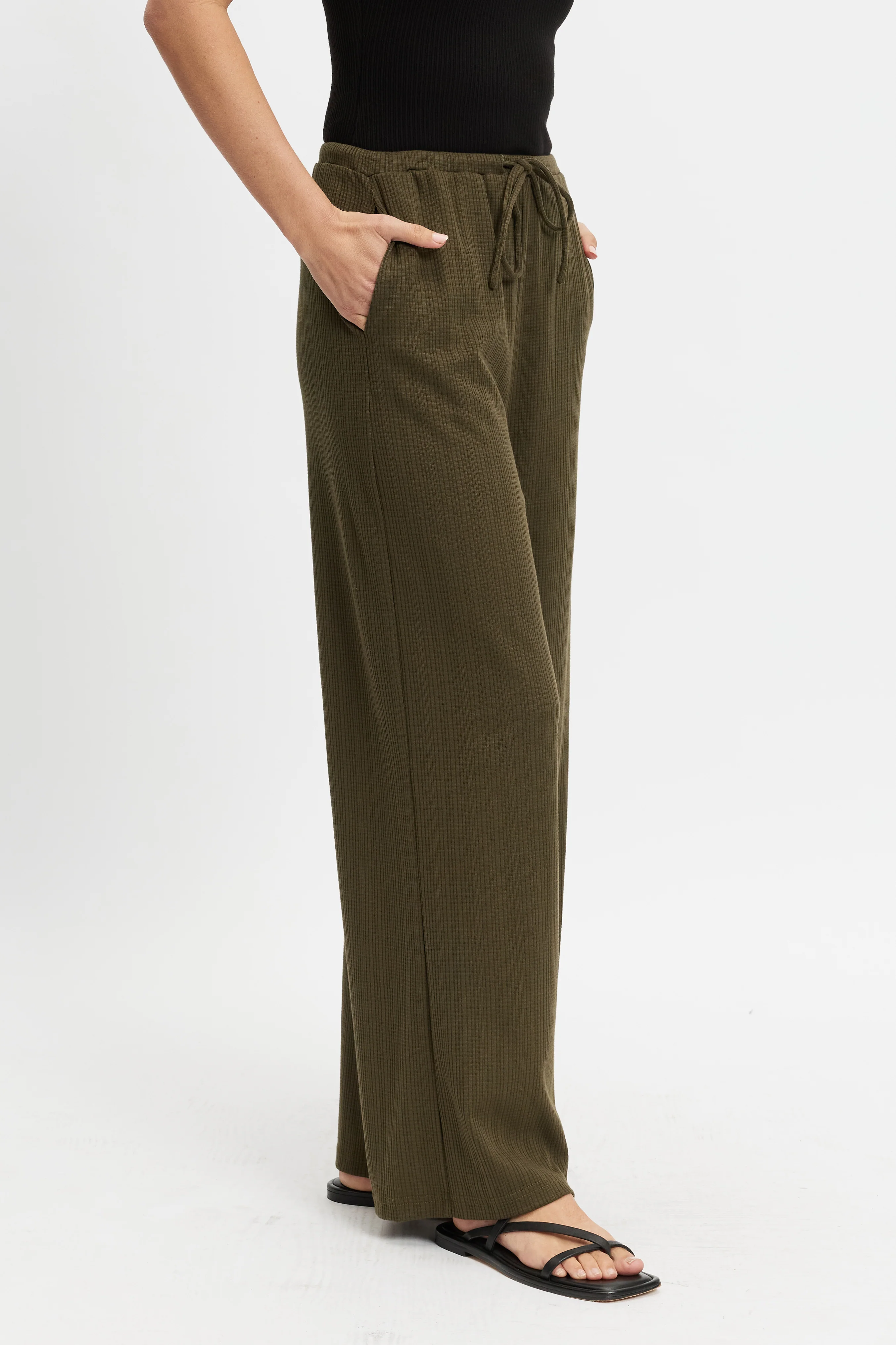 Ivy Waffle Wide Leg Pants - Olive - Image 8