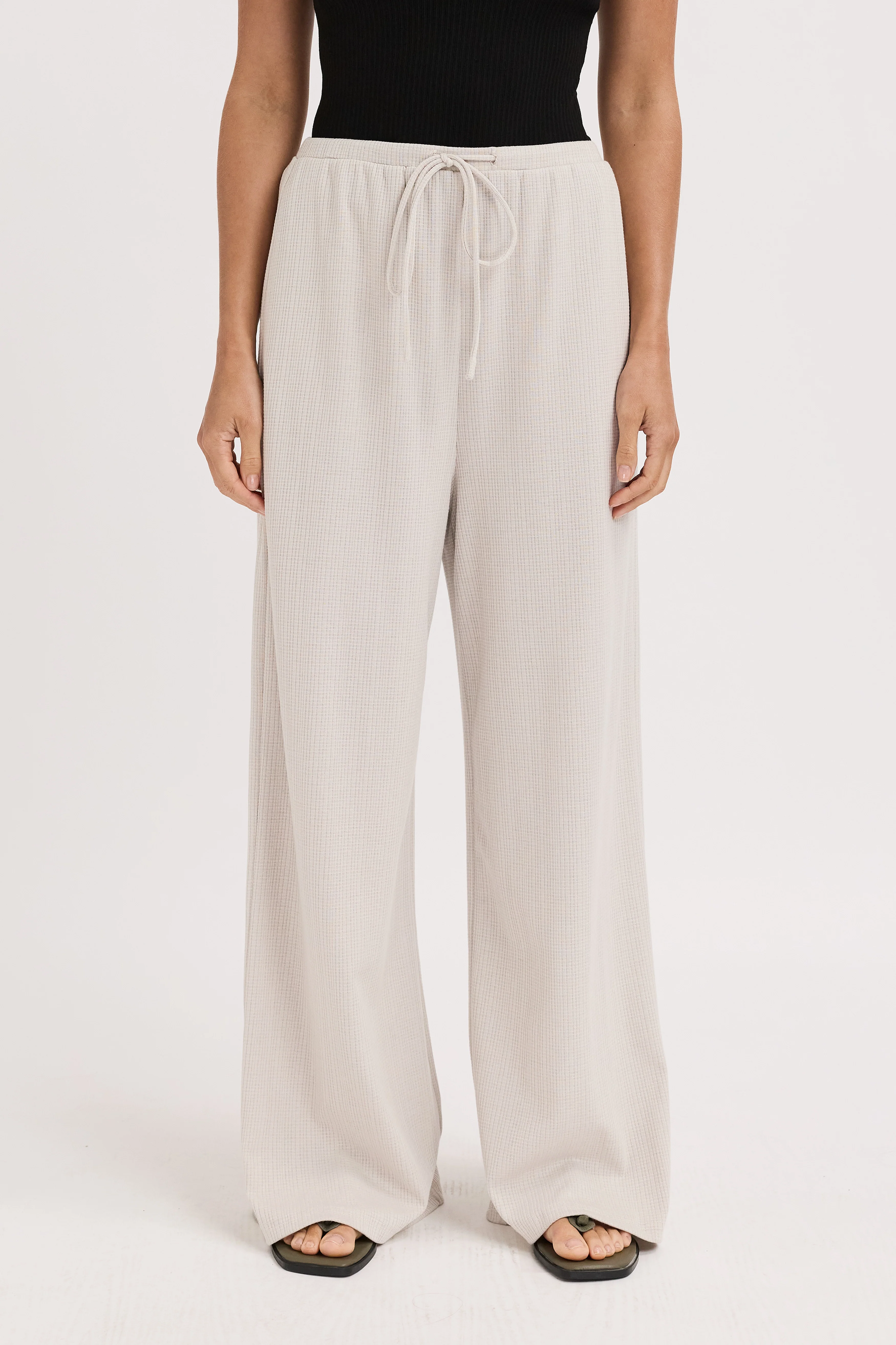 Ivy Waffle Wide Leg Pants - Stone Grey - Image 3