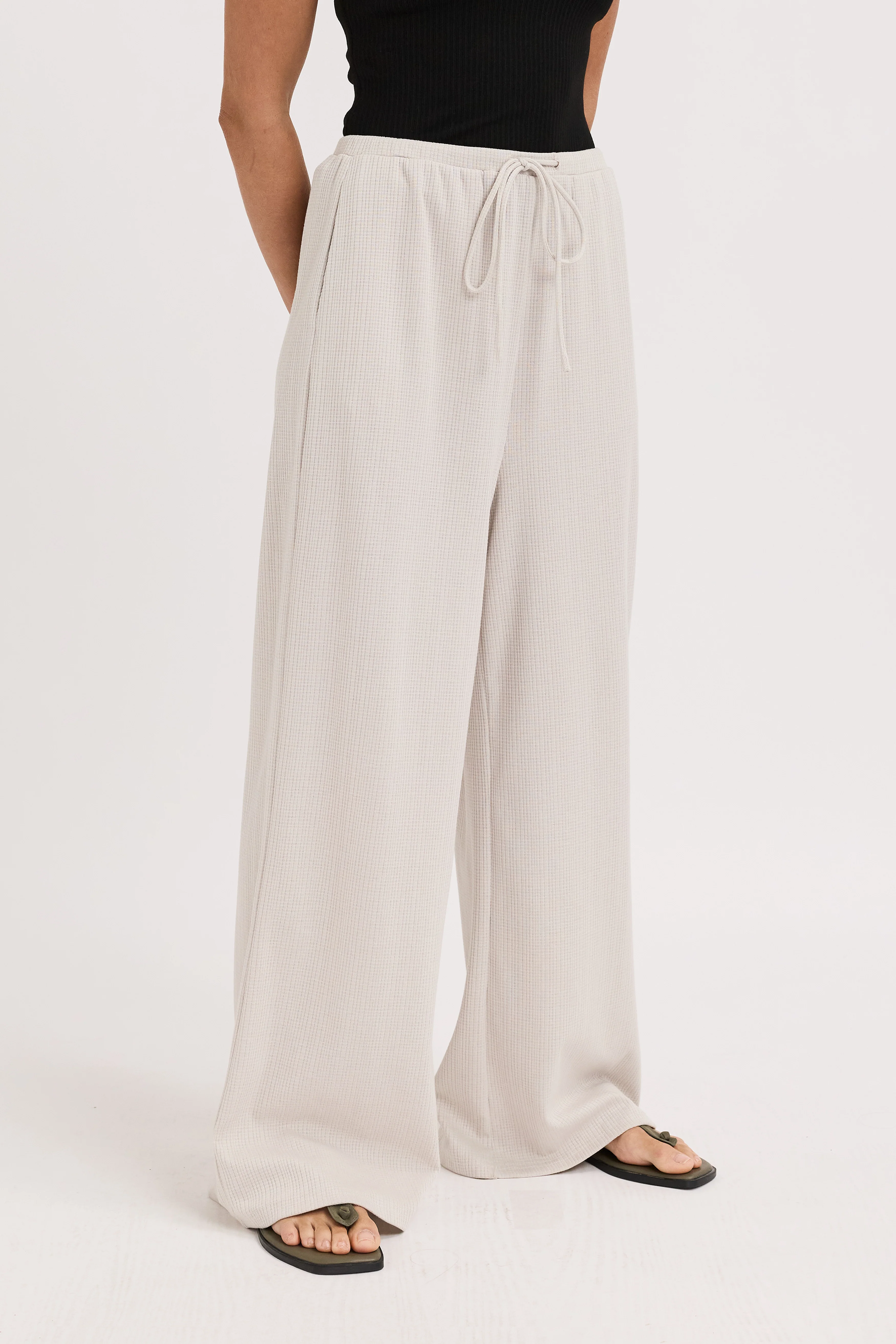 Ivy Waffle Wide Leg Pants - Stone Grey - Image 5