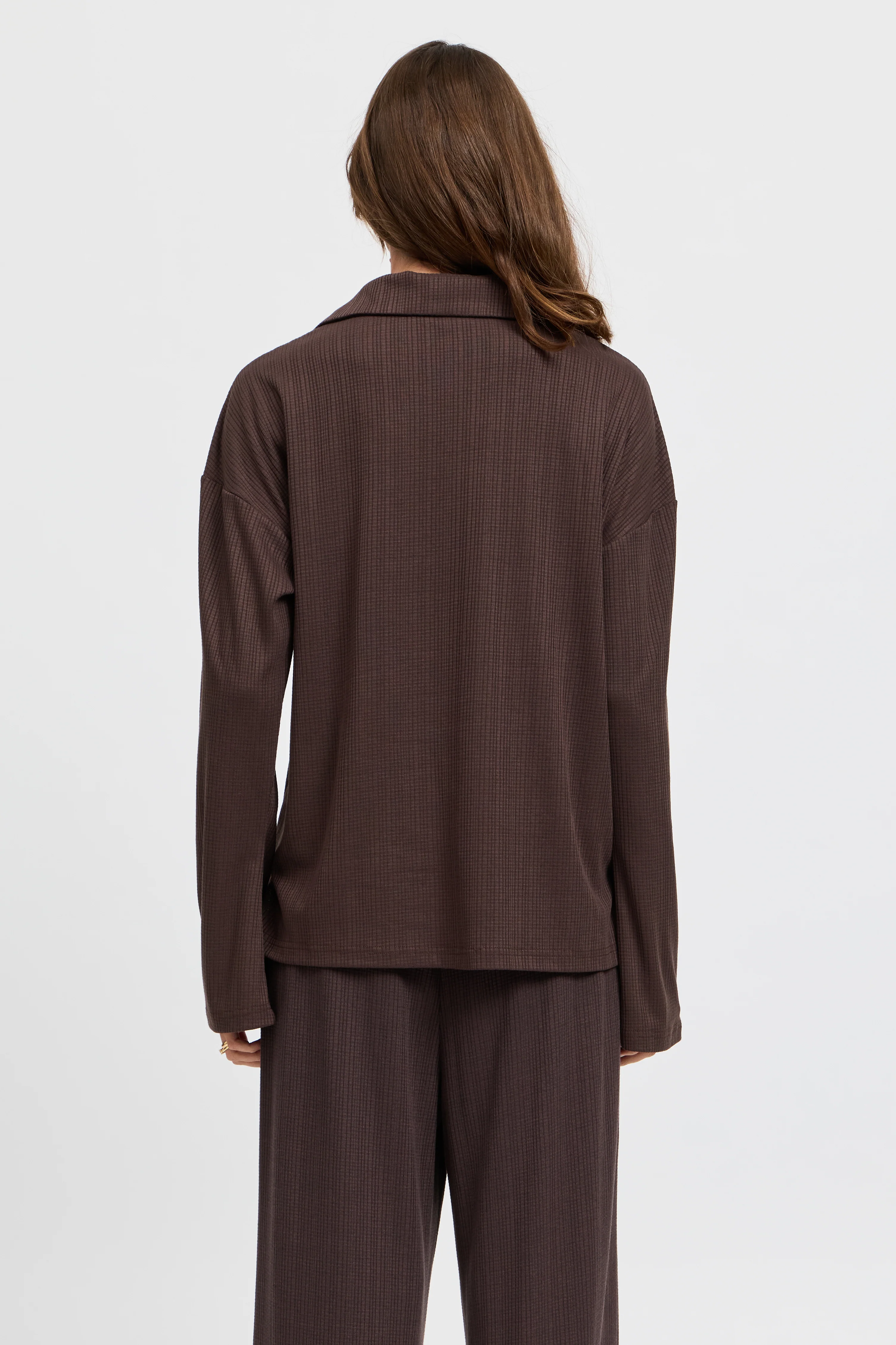 Ivy Waffle Zip-Front Top - Chocolate - Image 8
