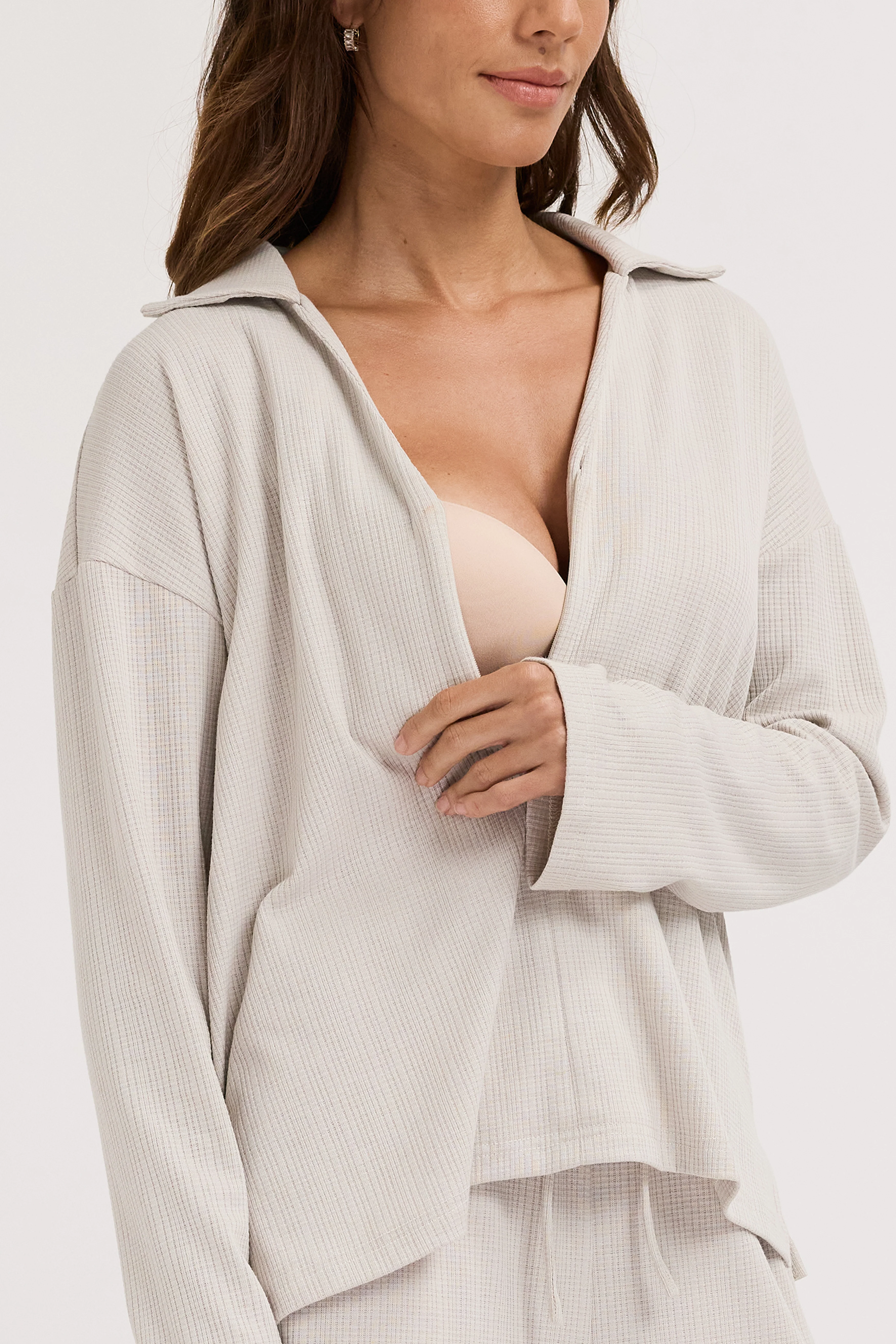 Ivy Waffle Zip-Front Top - Stone Grey - Image 2