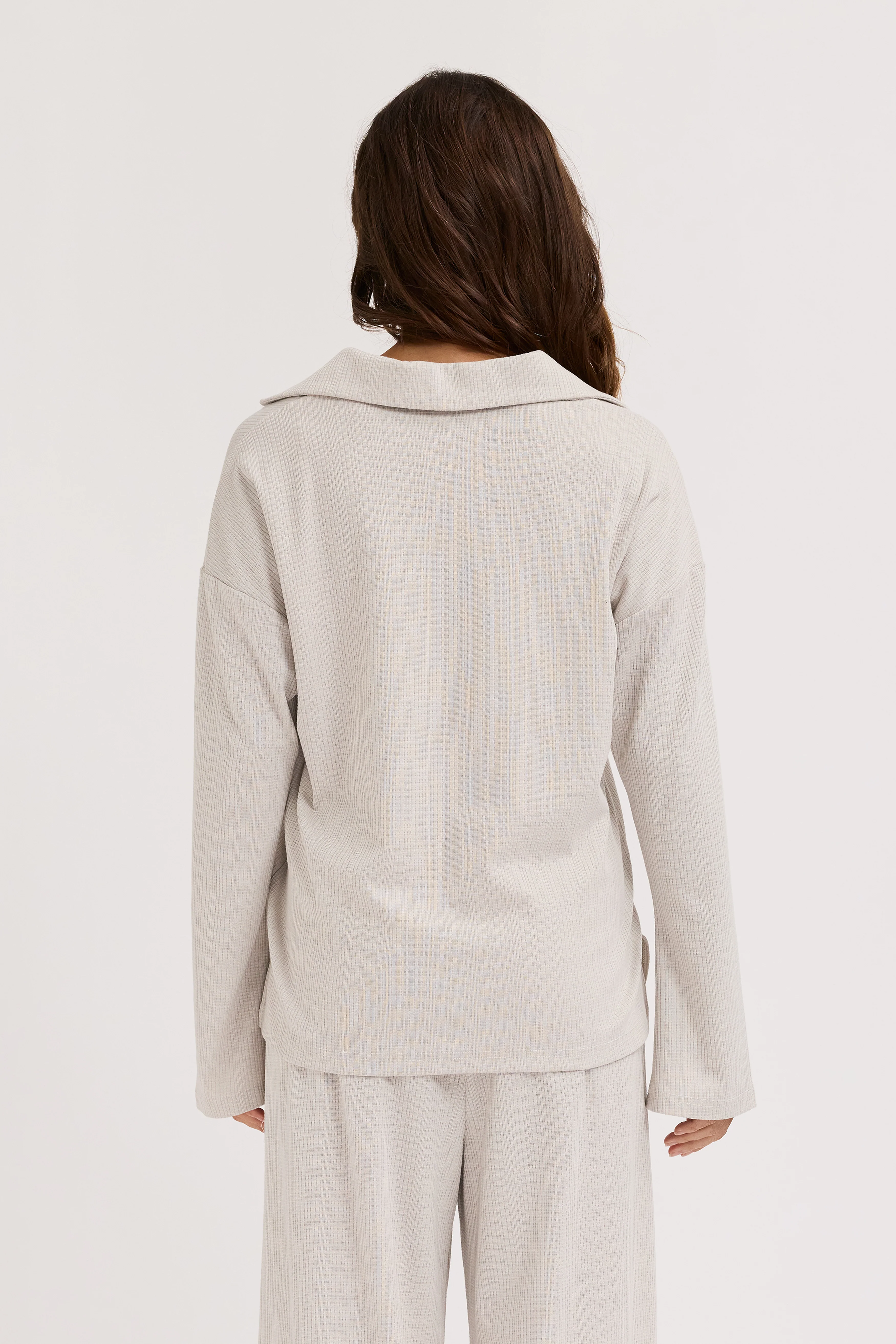 Ivy Waffle Zip-Front Top - Stone Grey - Image 5