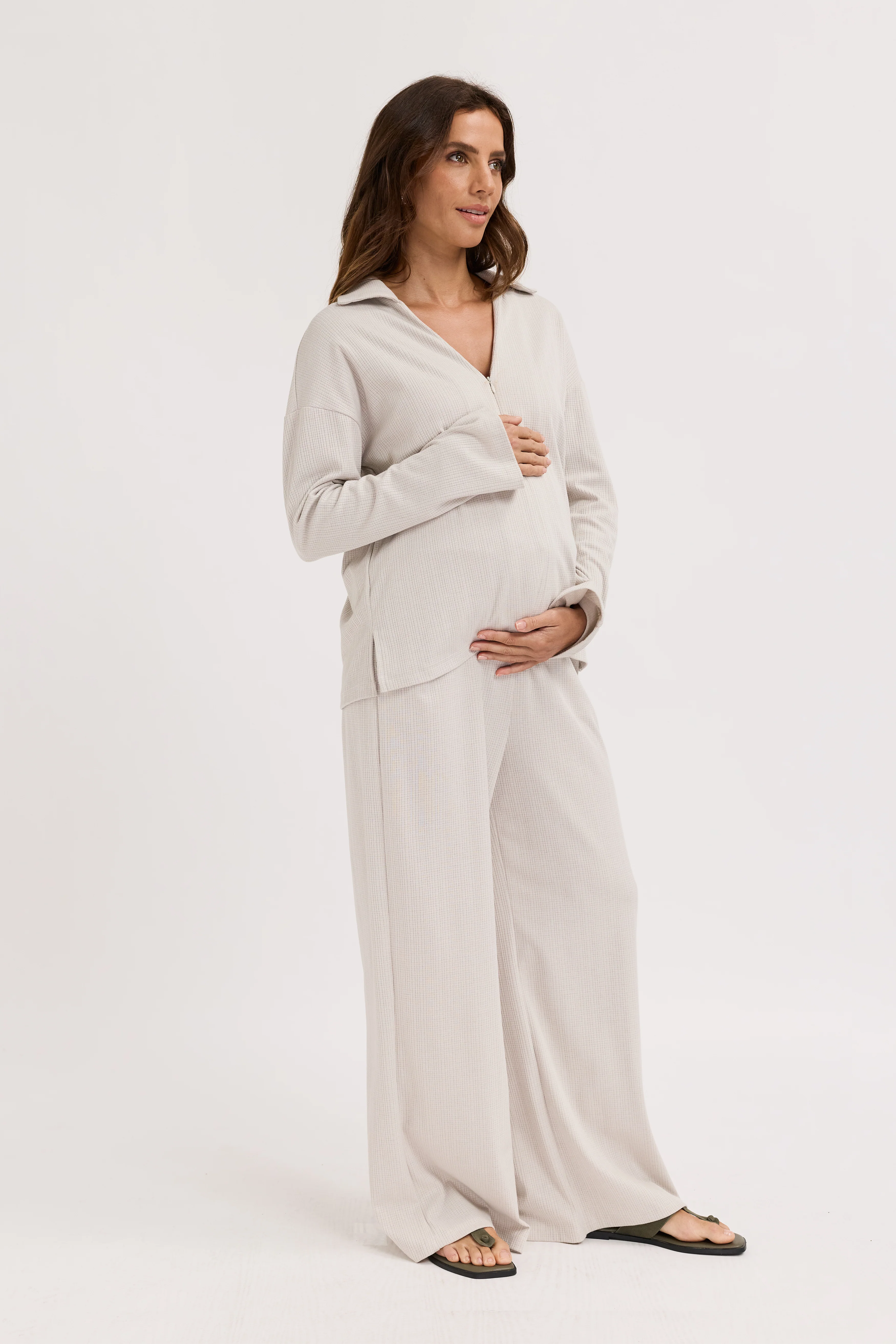Ivy Waffle Zip-Front Top - Stone Grey - Image 6