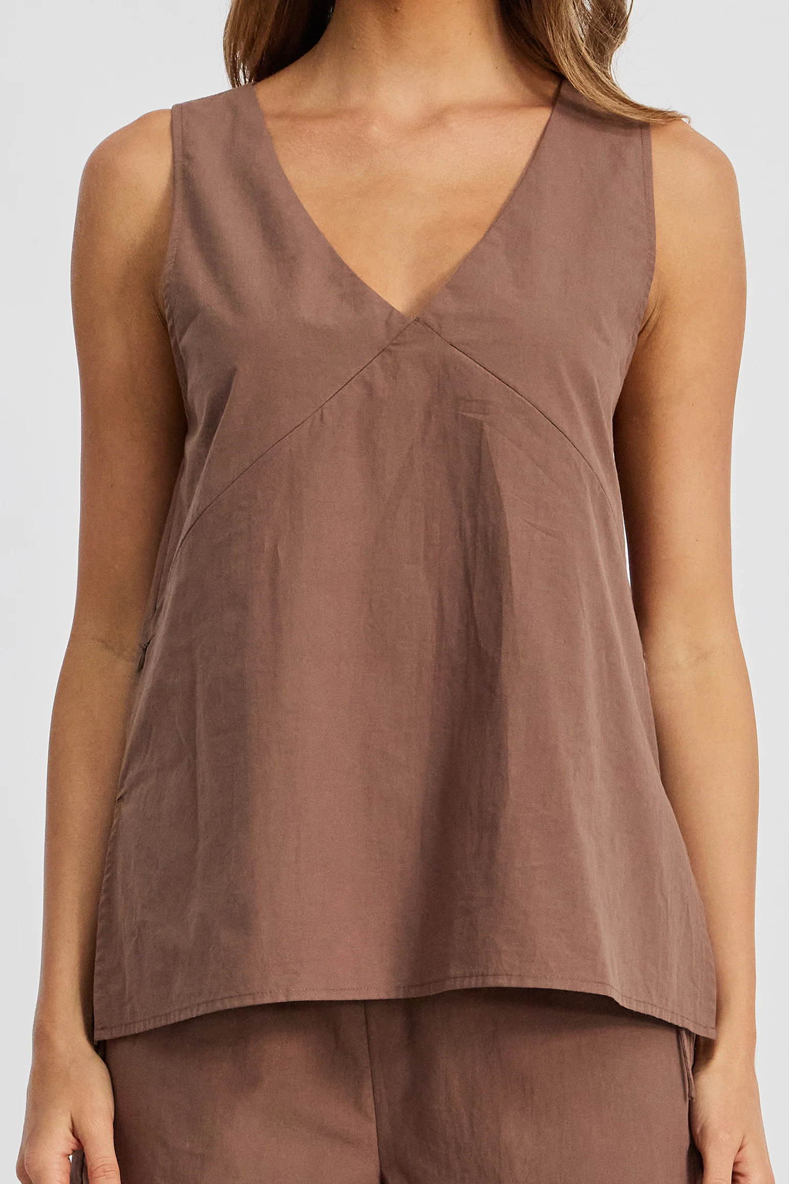 Jean Poplin Shift Top - Mocha - Image 3