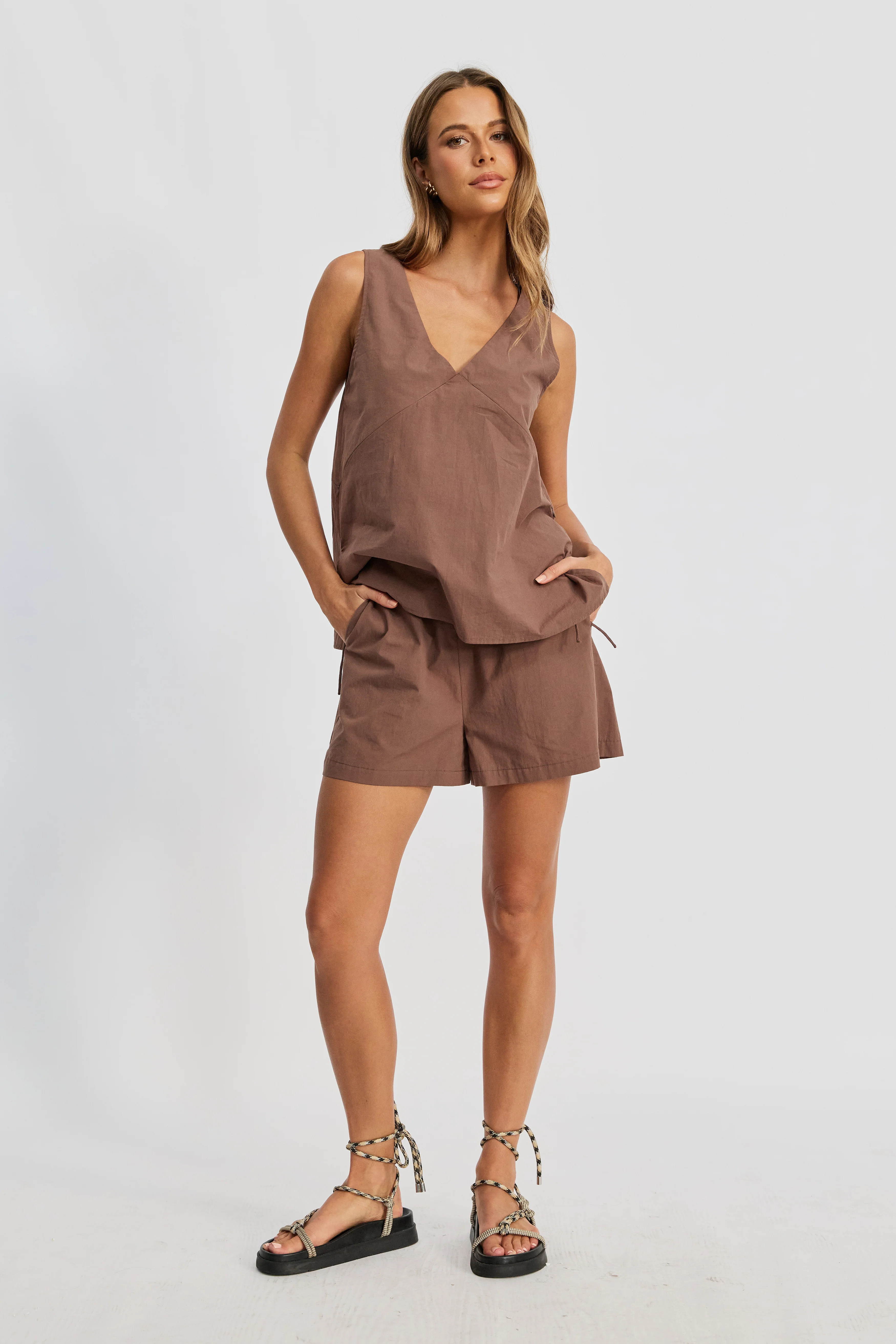 Jean Poplin Shift Top - Mocha - Image 5