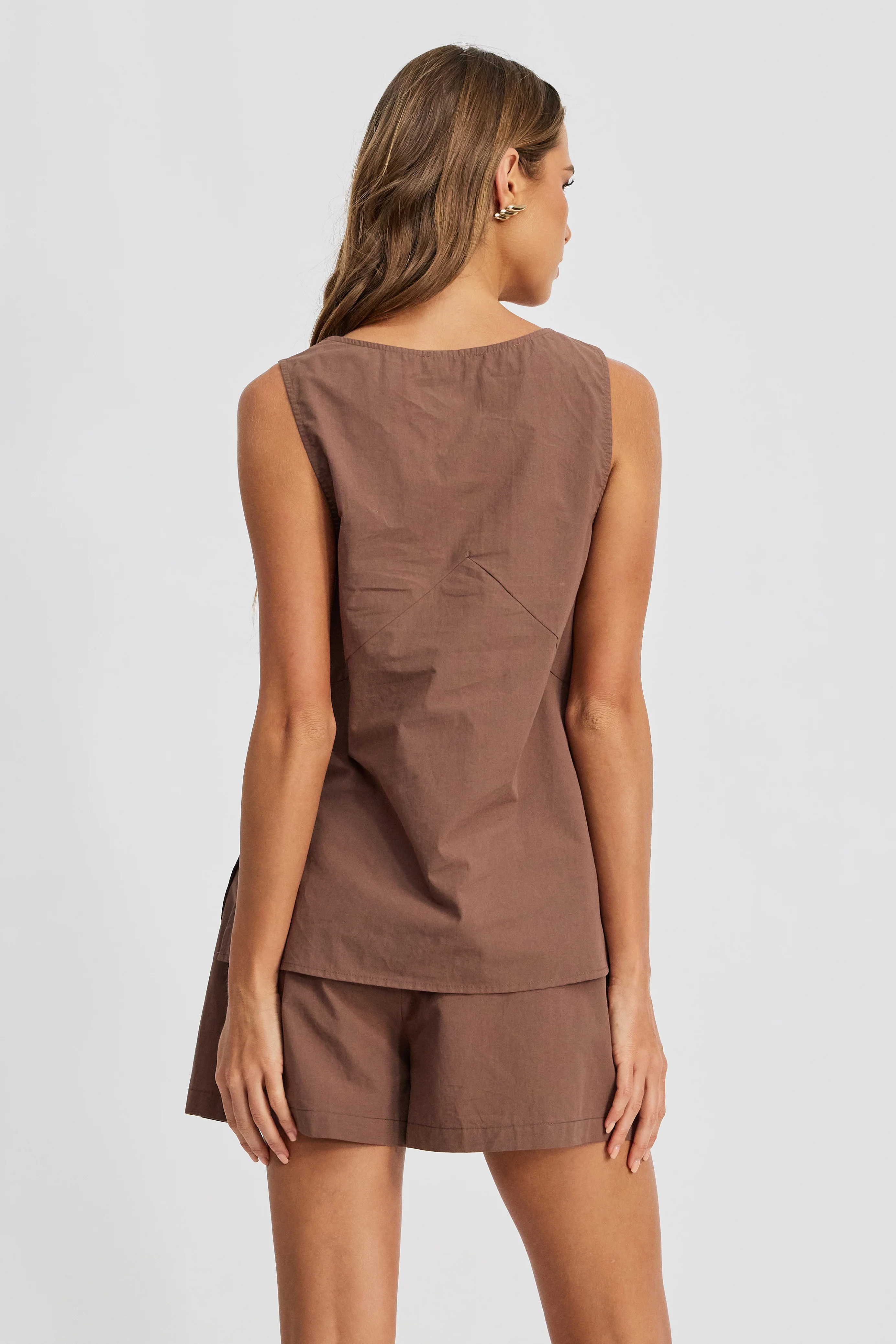 Jean Poplin Shift Top - Mocha - Image 7