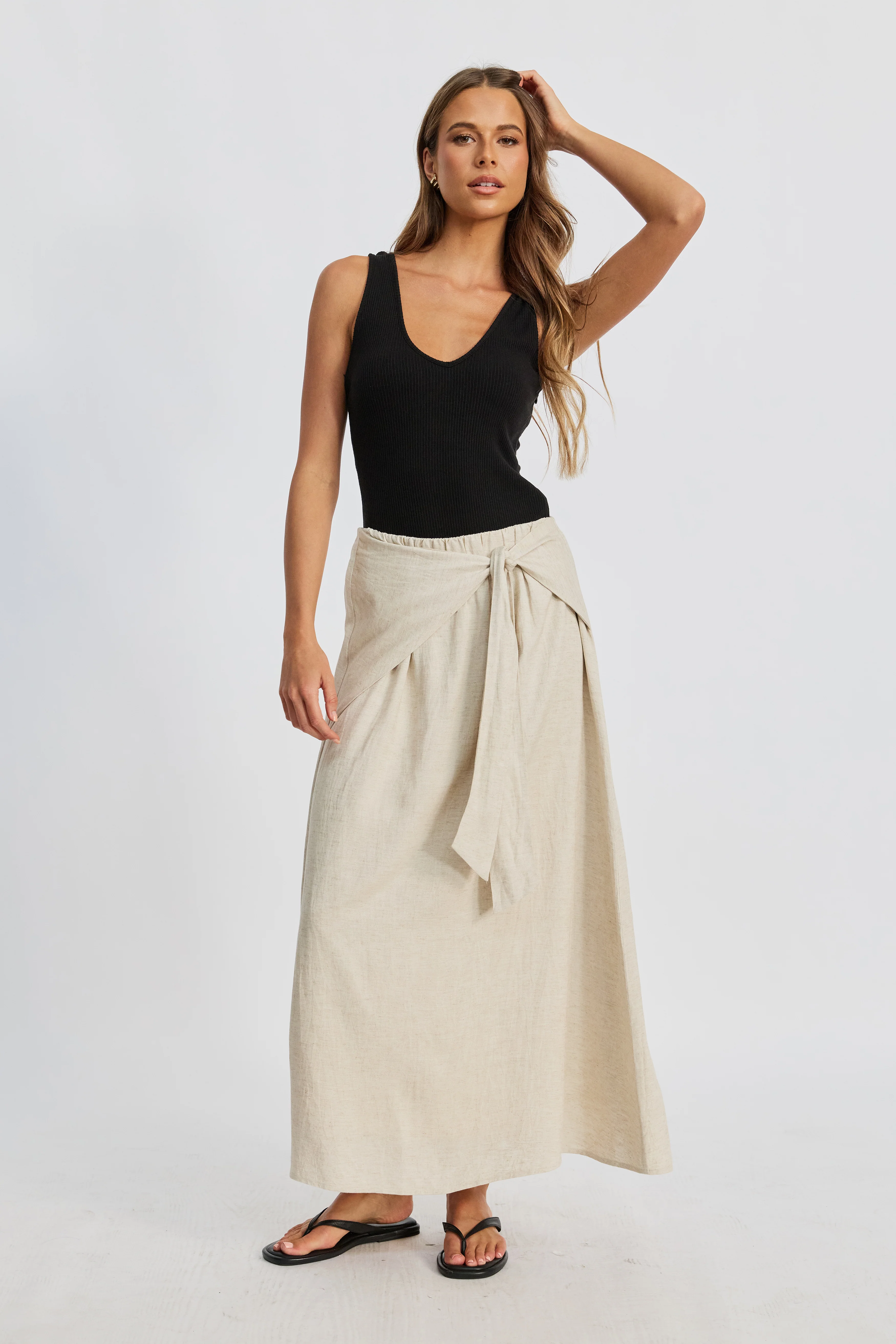 Junie Tie-Front Midi Skirt - Natural - Image 8