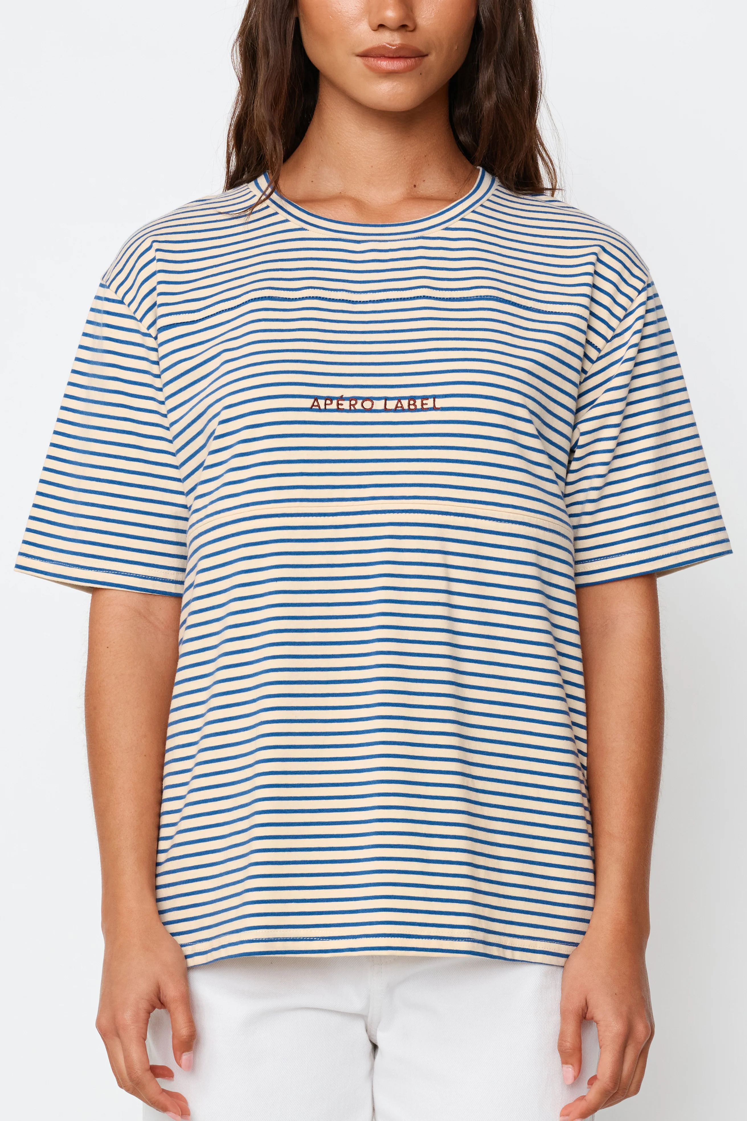 Label Stripe Panel Tee - Cobalt / Cream / Mulberry - Image 3