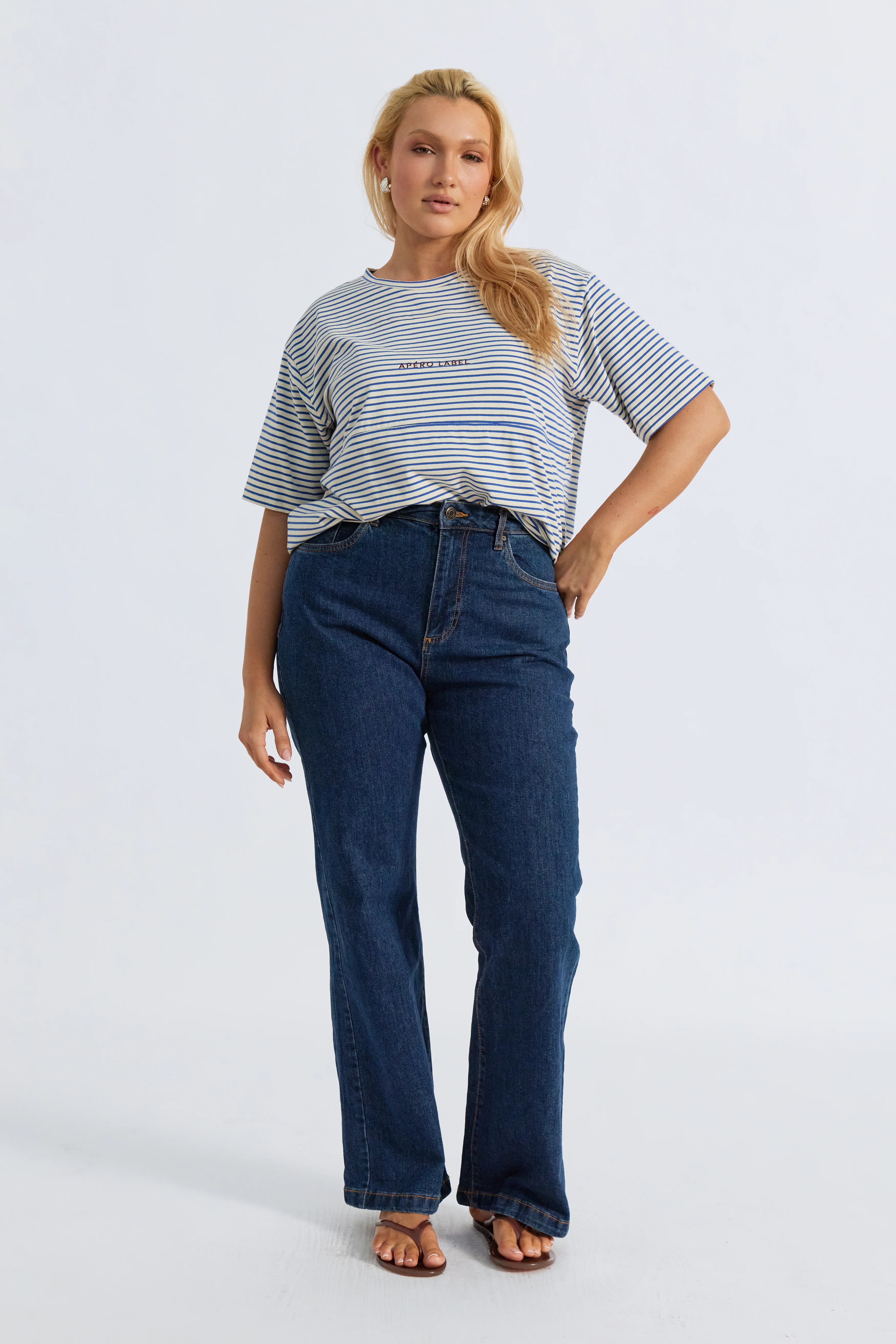 Label Stripe Panel Tee - Cobalt / Cream / Mulberry - Image 4