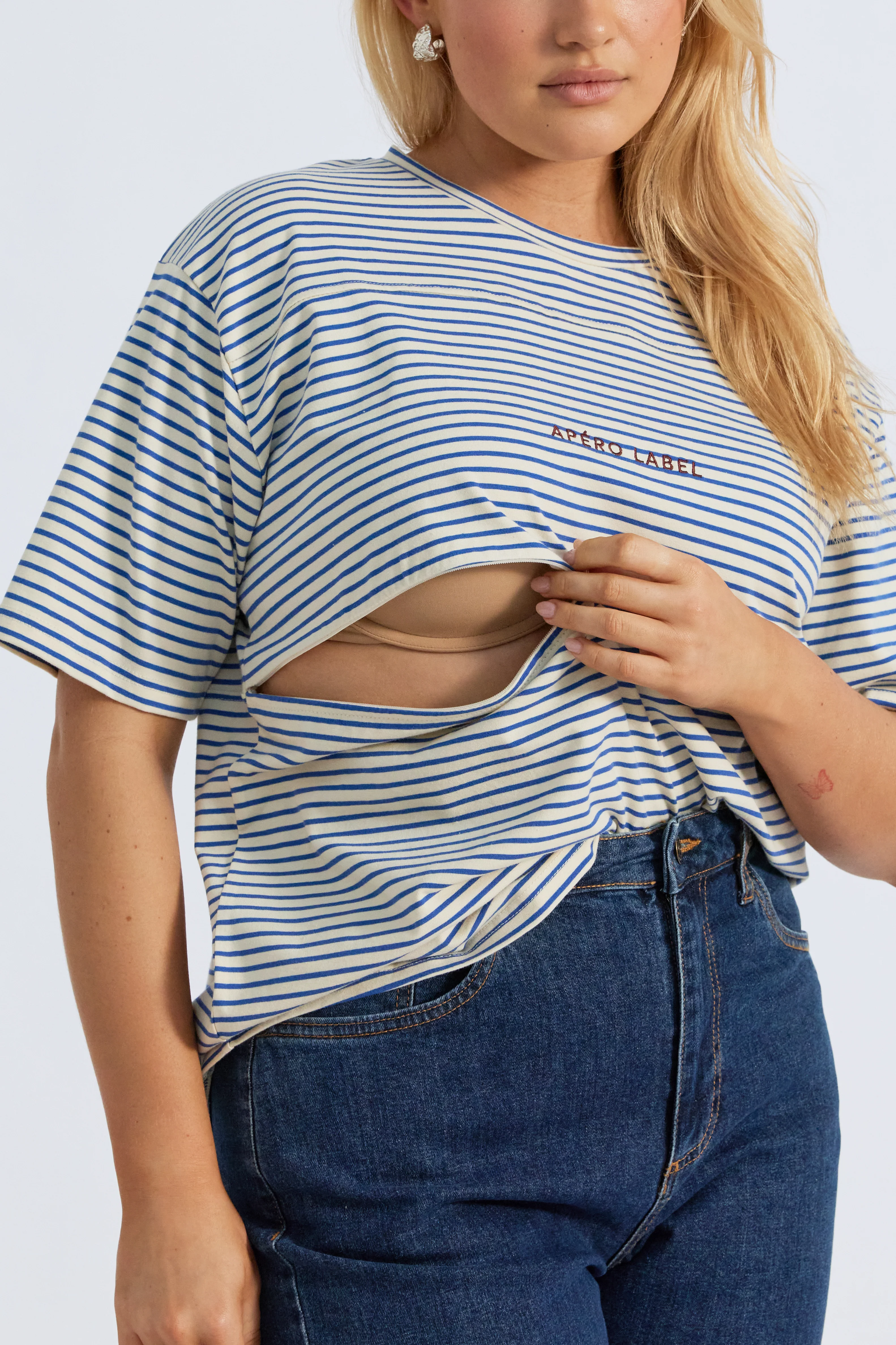 Label Stripe Panel Tee - Cobalt / Cream / Mulberry - Image 5