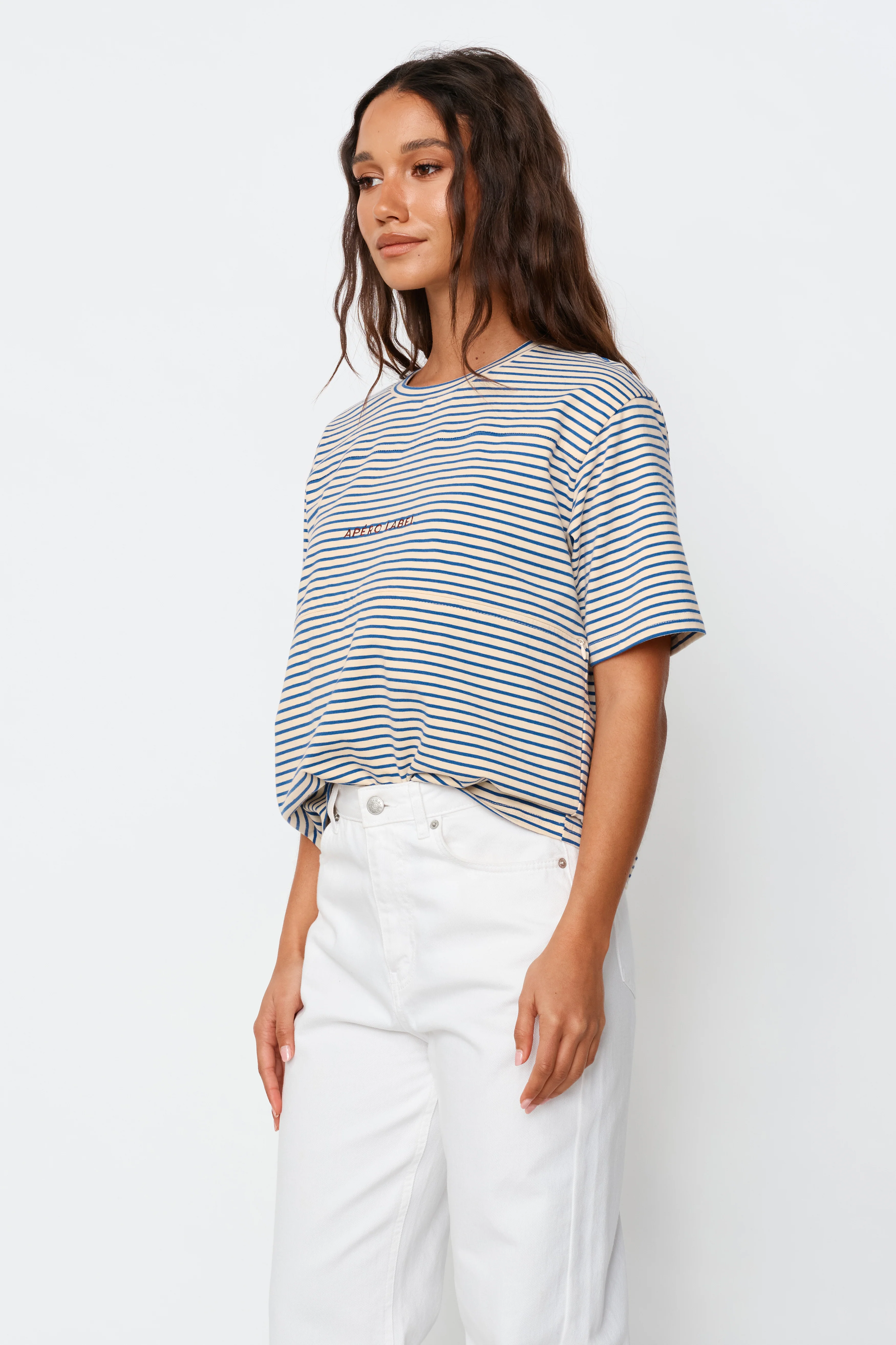 Label Stripe Panel Tee - Cobalt / Cream / Mulberry - Image 6