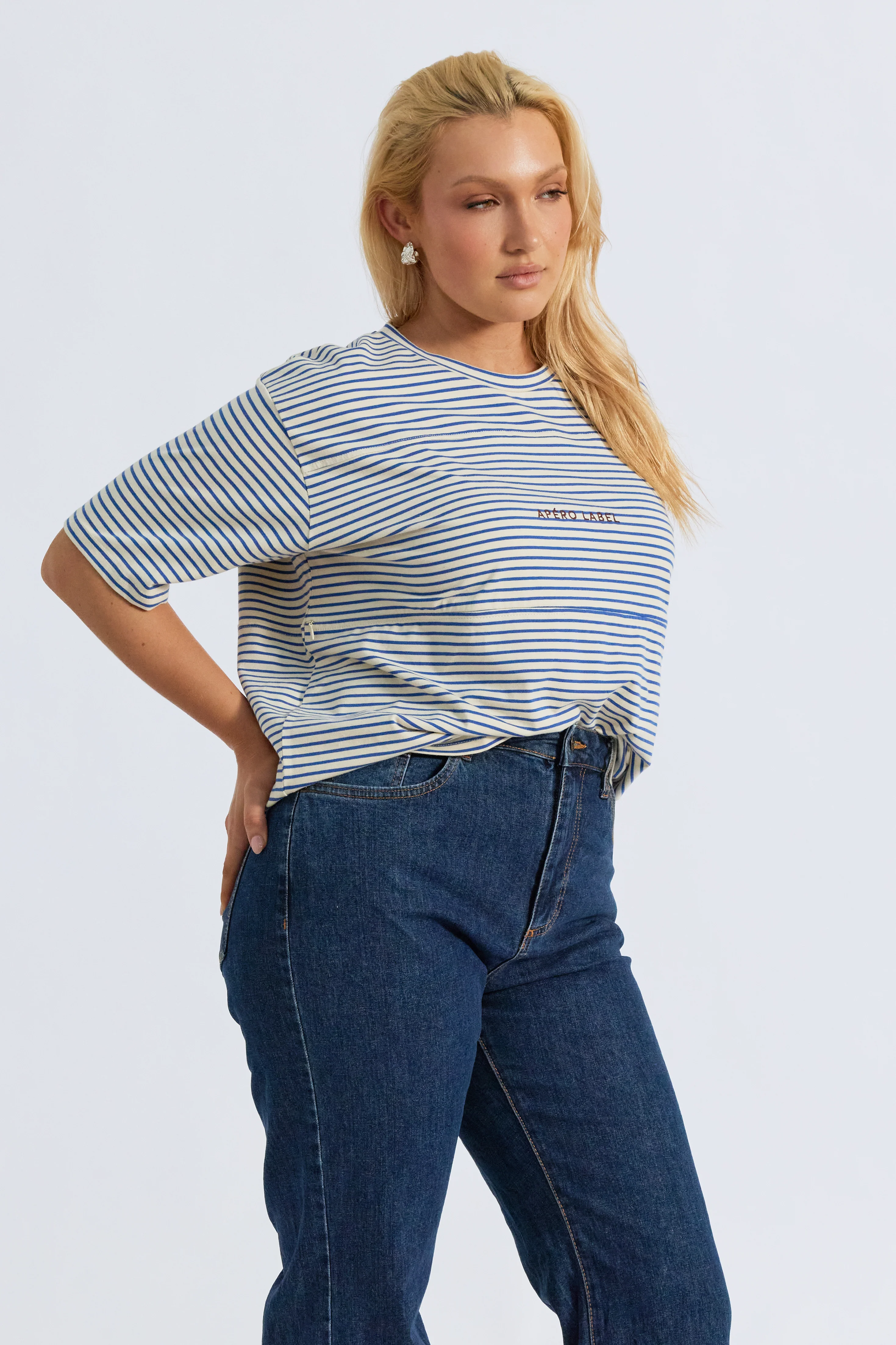 Label Stripe Panel Tee - Cobalt / Cream / Mulberry - Image 7