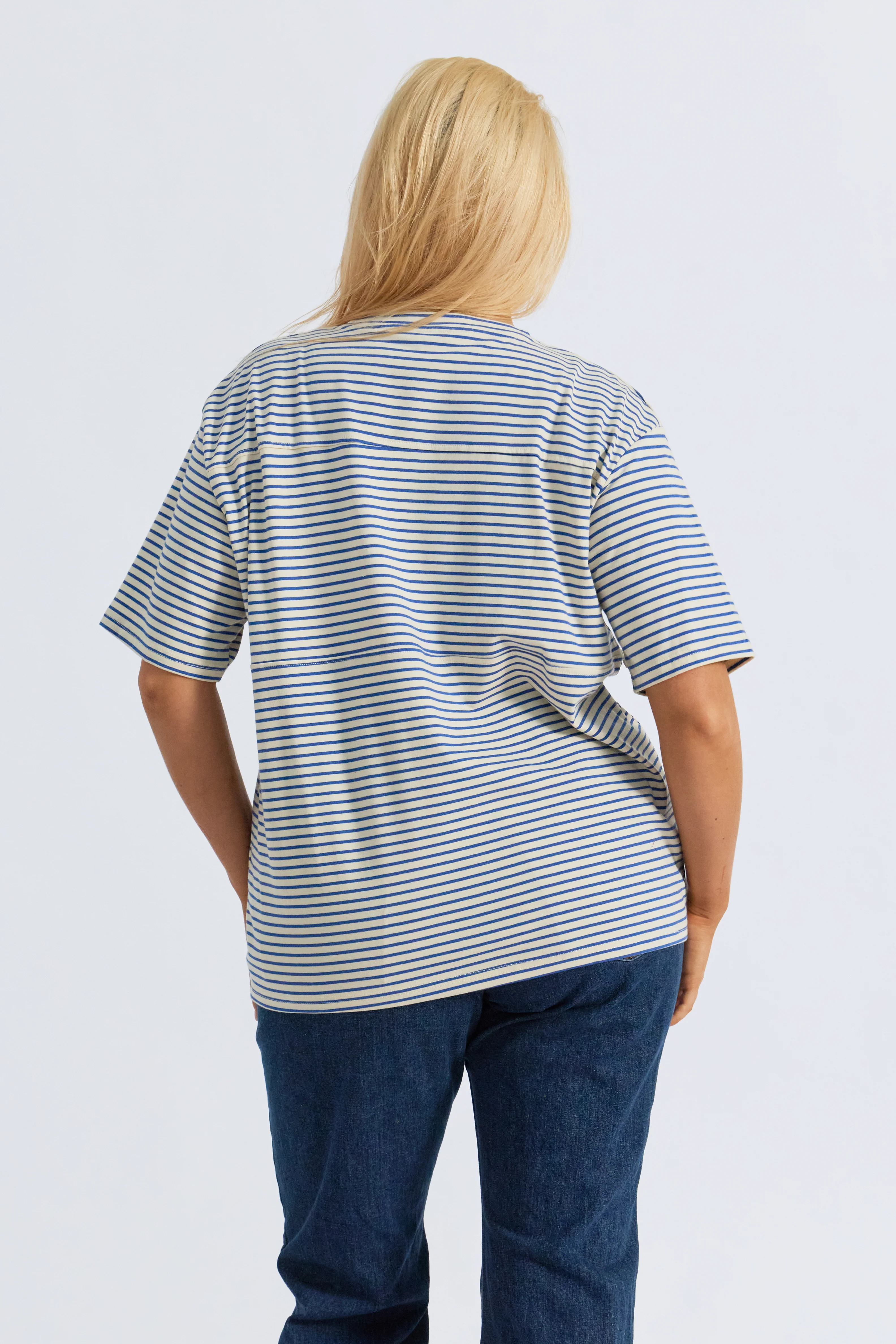 Label Stripe Panel Tee - Cobalt / Cream / Mulberry - Image 9
