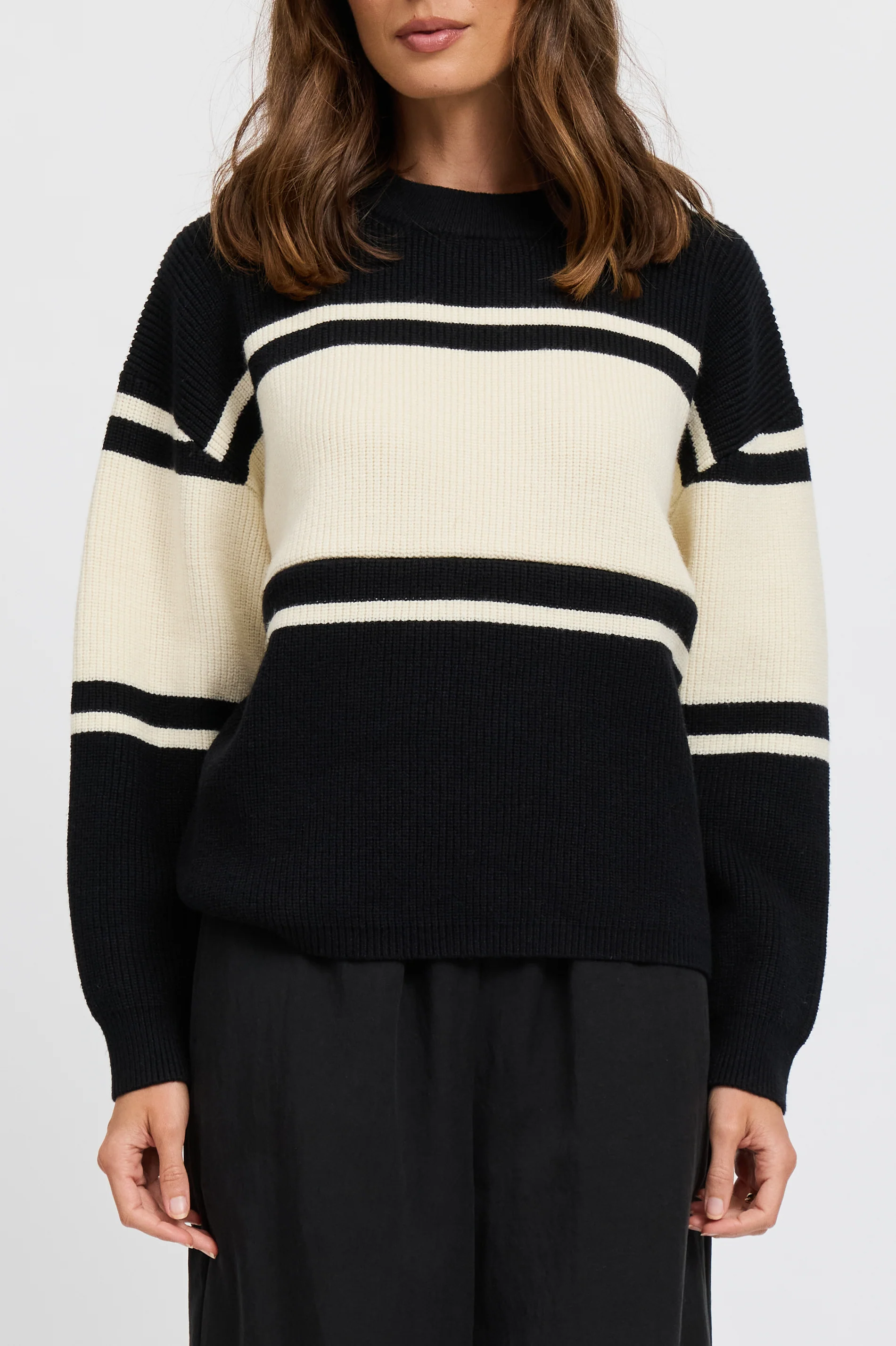 League Knit Panel Jumper - Black / Cream - Image 3