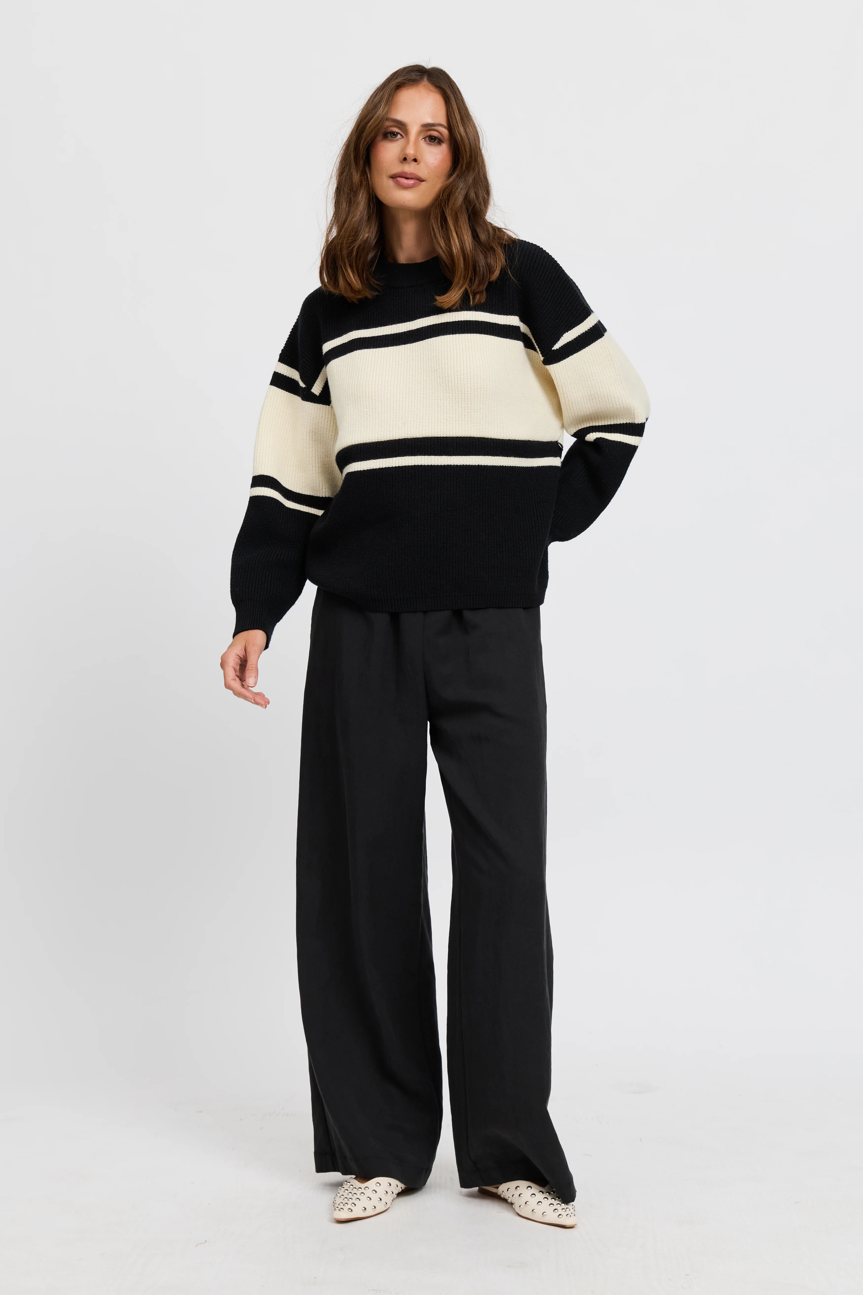 League Knit Panel Jumper - Black / Cream - Image 4