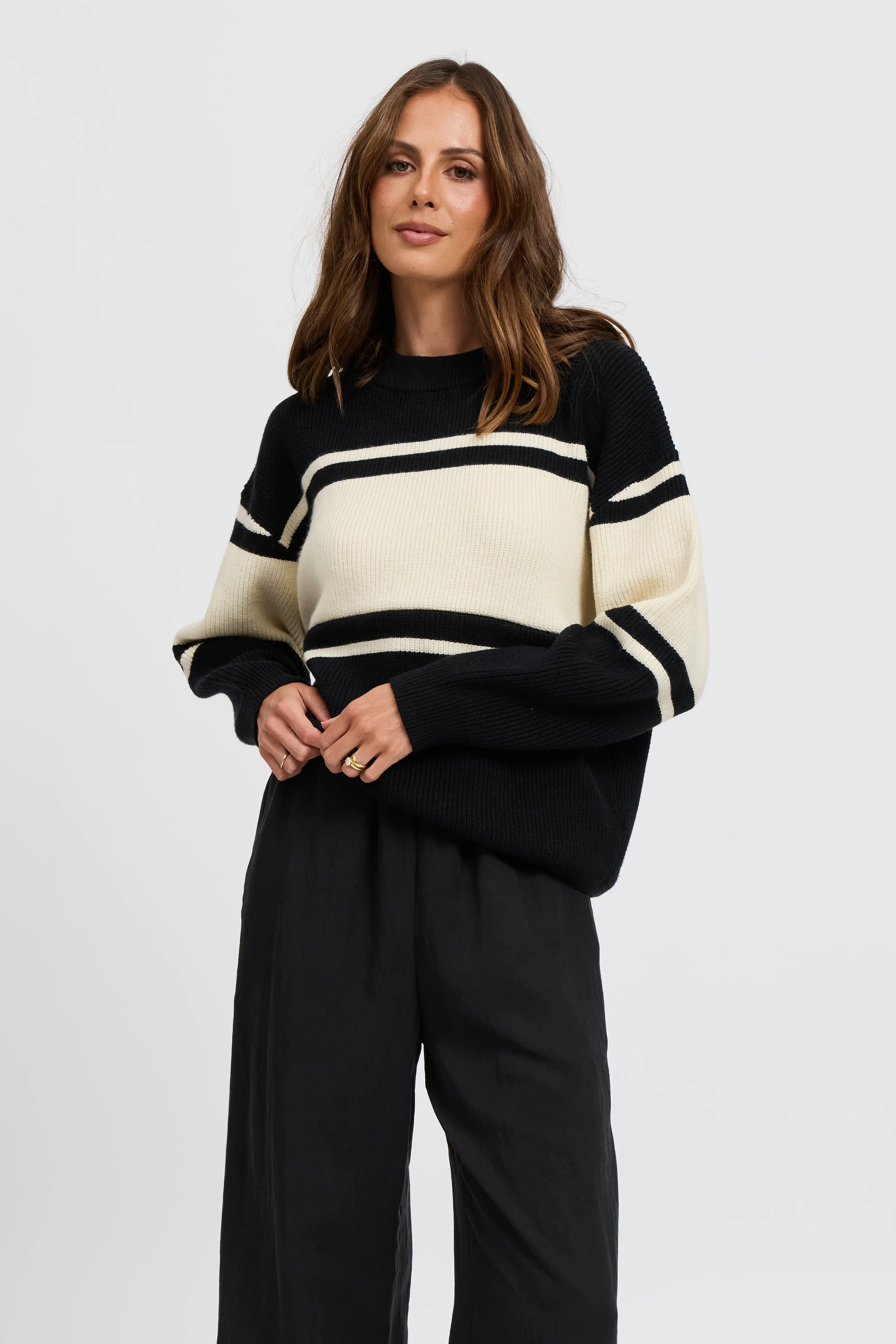League Knit Panel Jumper - Black / Cream - Image 5