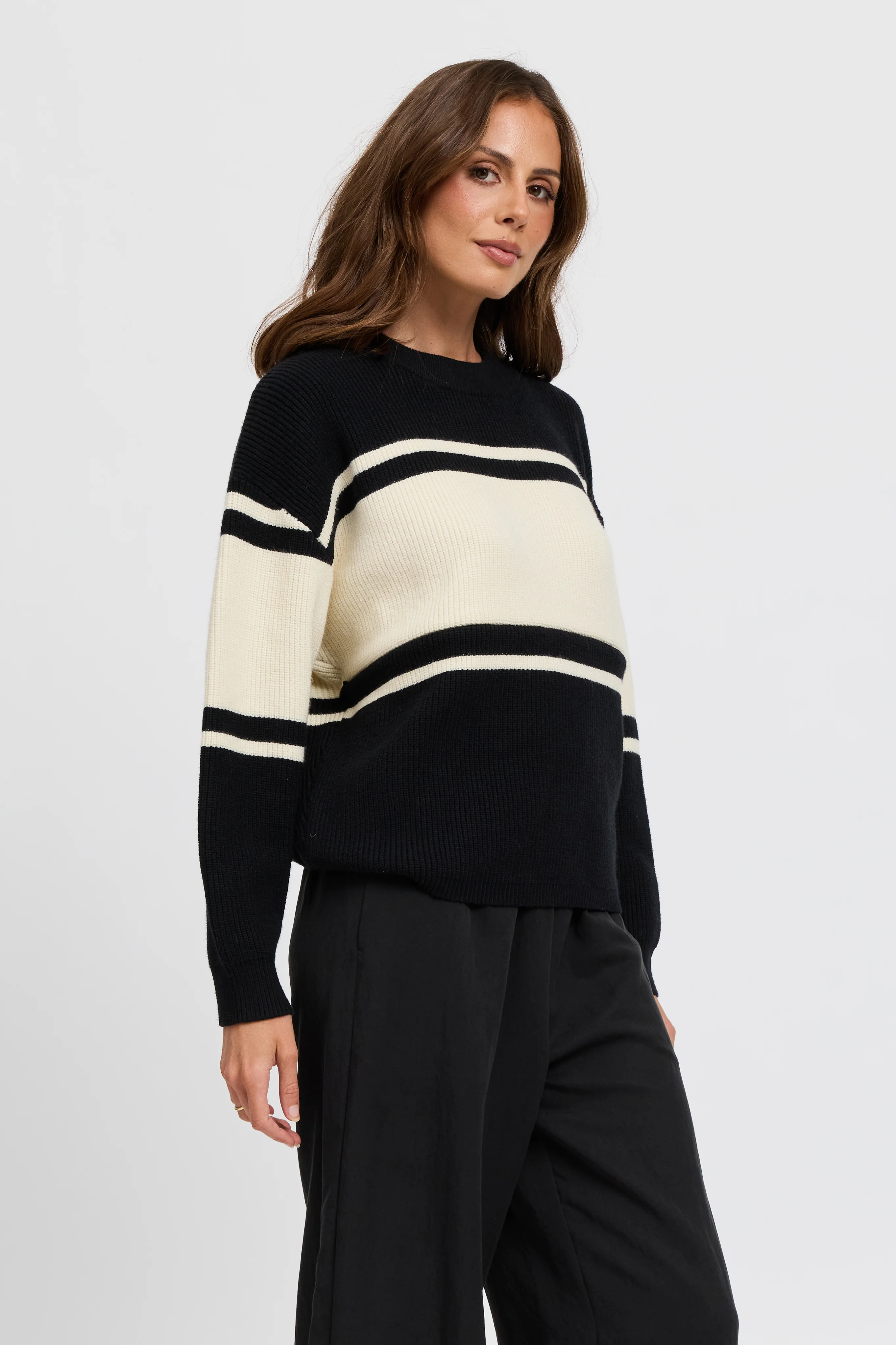 League Knit Panel Jumper - Black / Cream - Image 6
