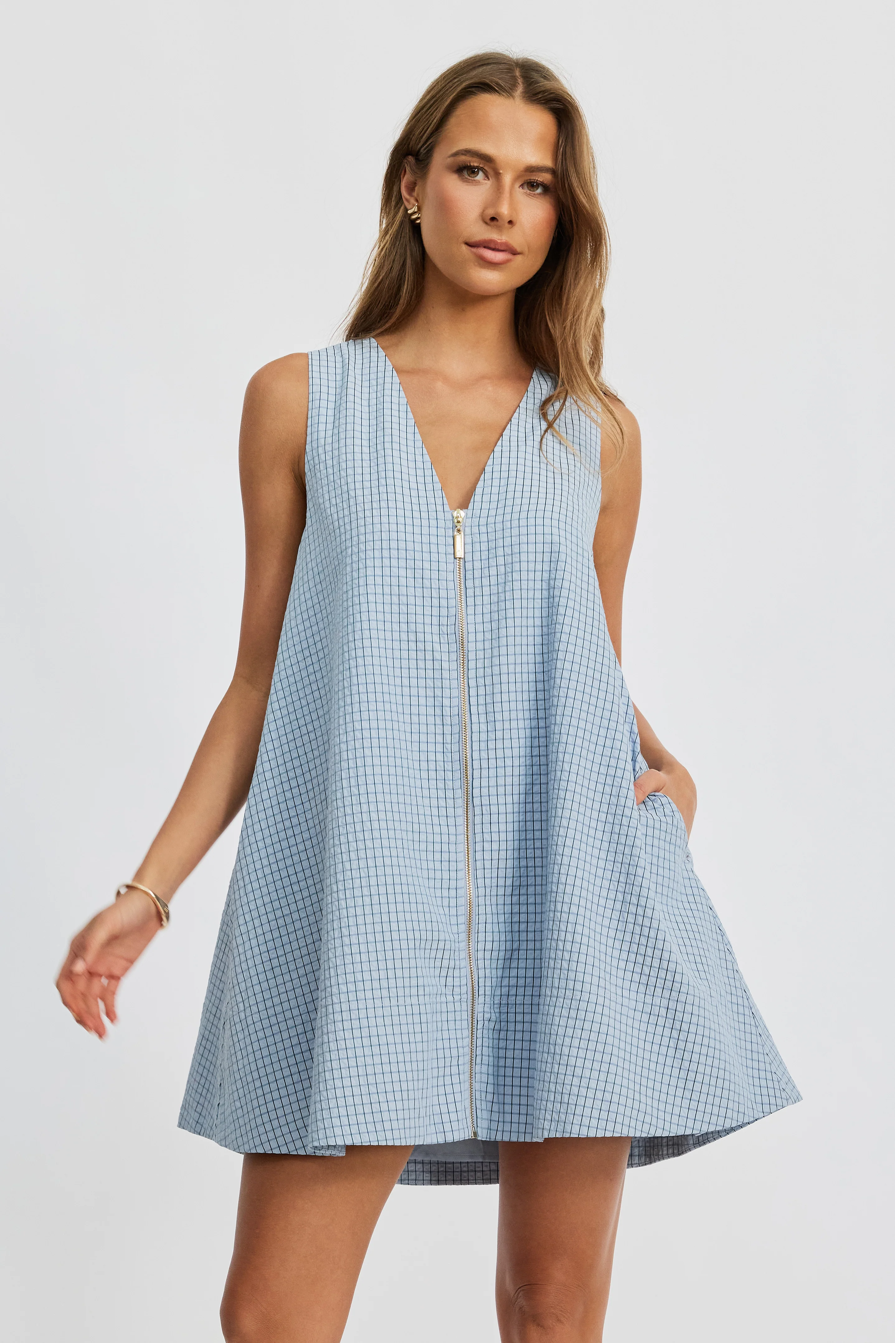 Lettie Zip-Front Mini Dress - Blue - Image 5