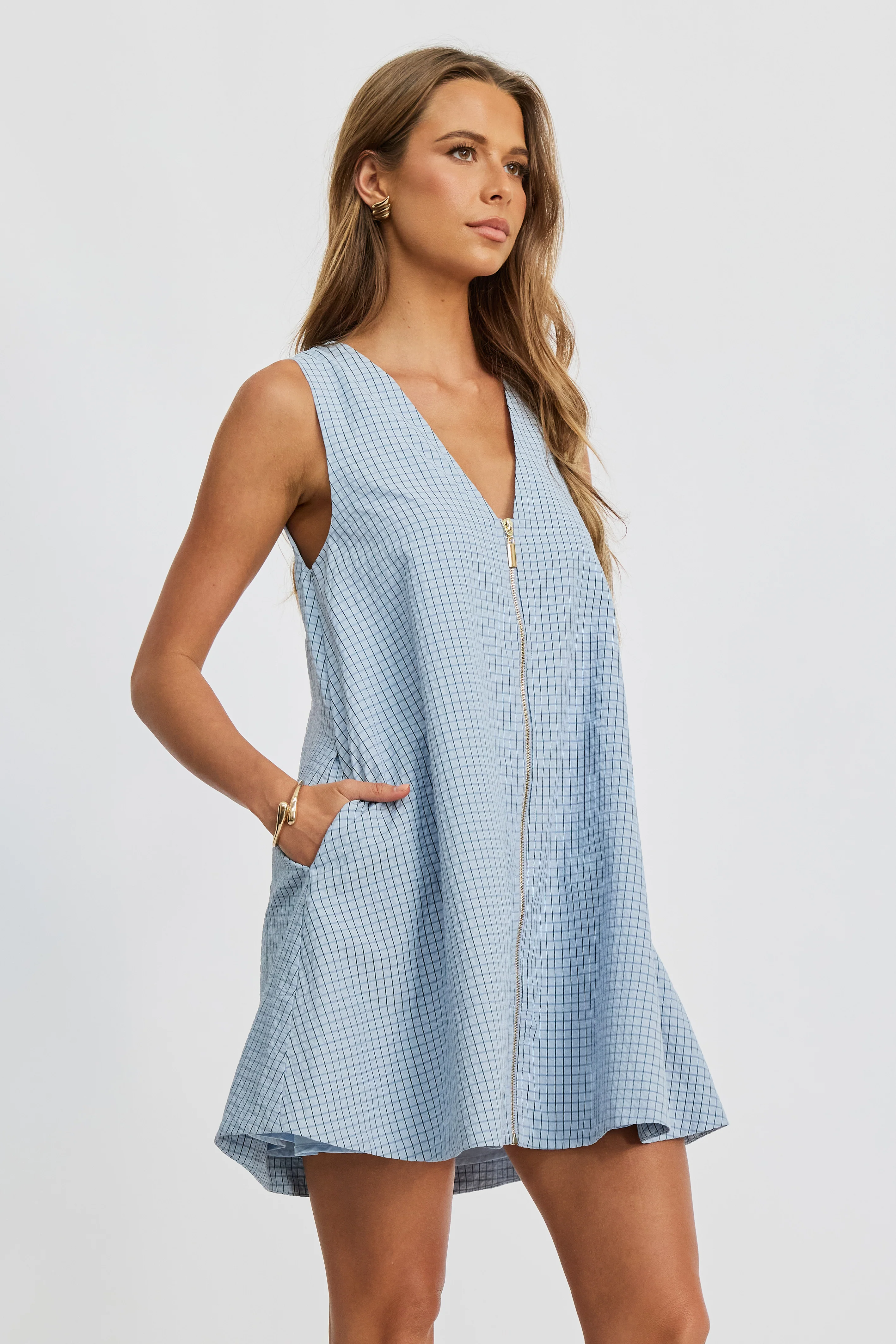 Lettie Zip-Front Mini Dress - Blue - Image 6