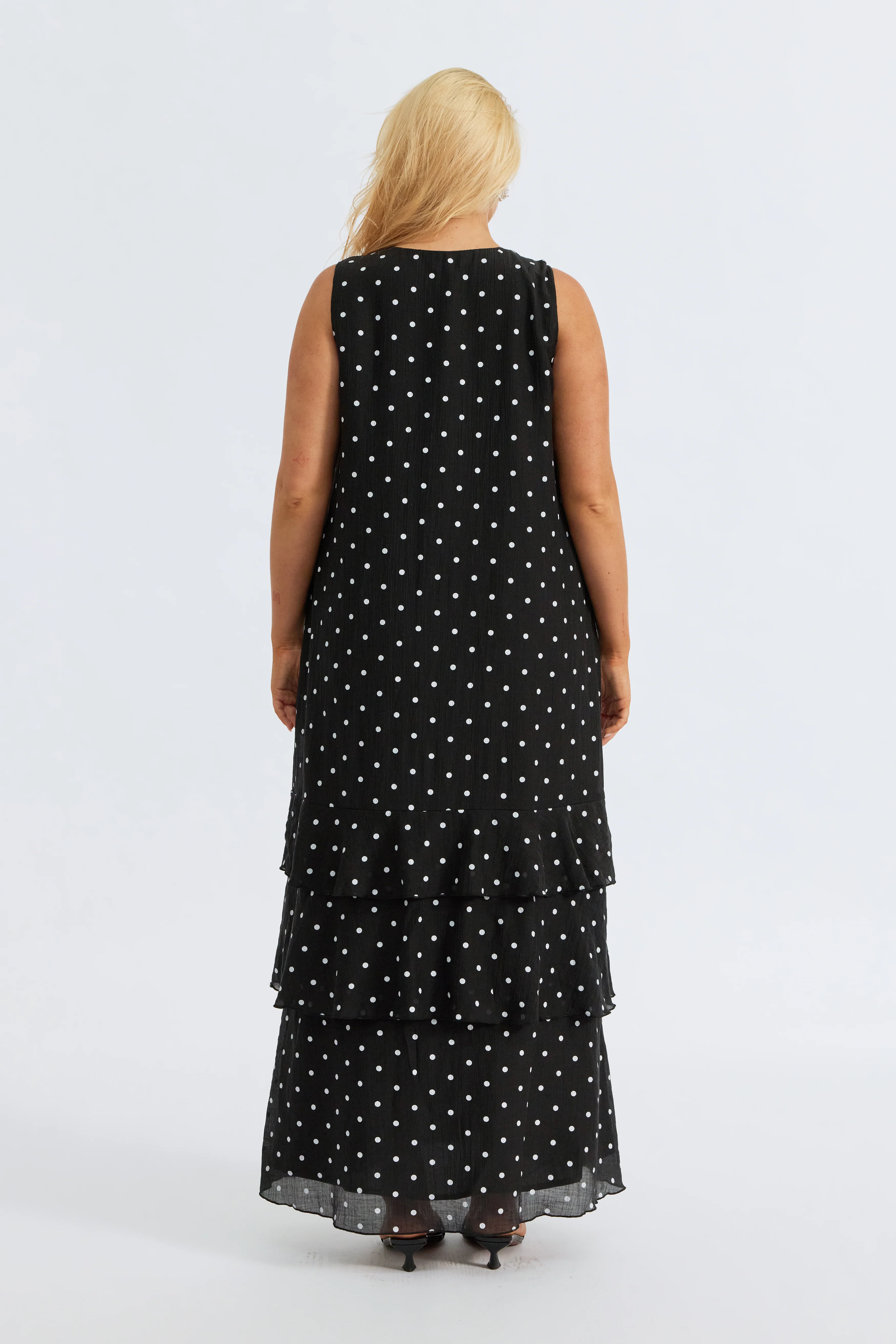 Maisie Polka-Dot Frill Maxi Dress - Black / White - Image 17