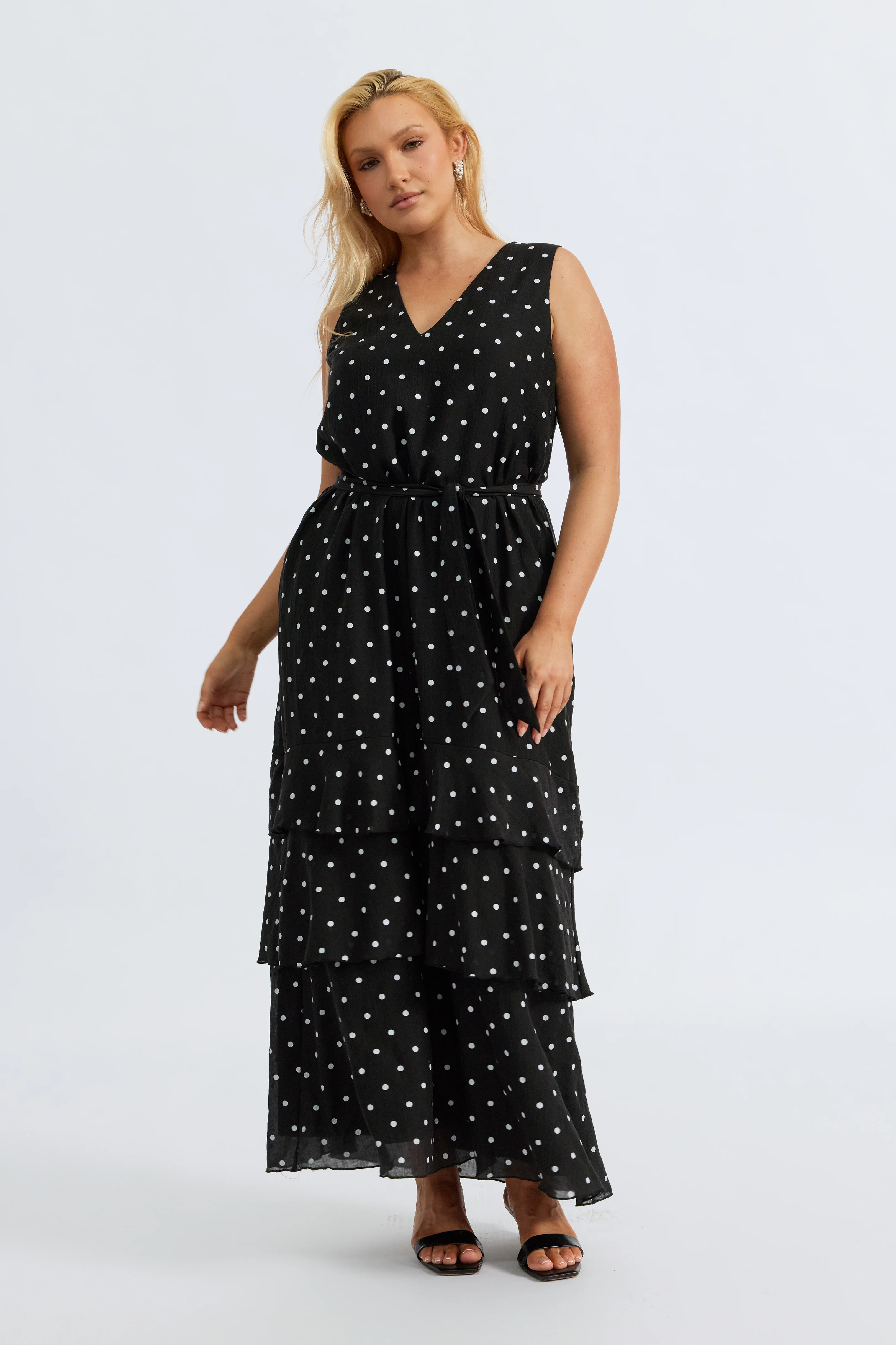 Maisie Polka-Dot Frill Maxi Dress - Black / White - Image 5