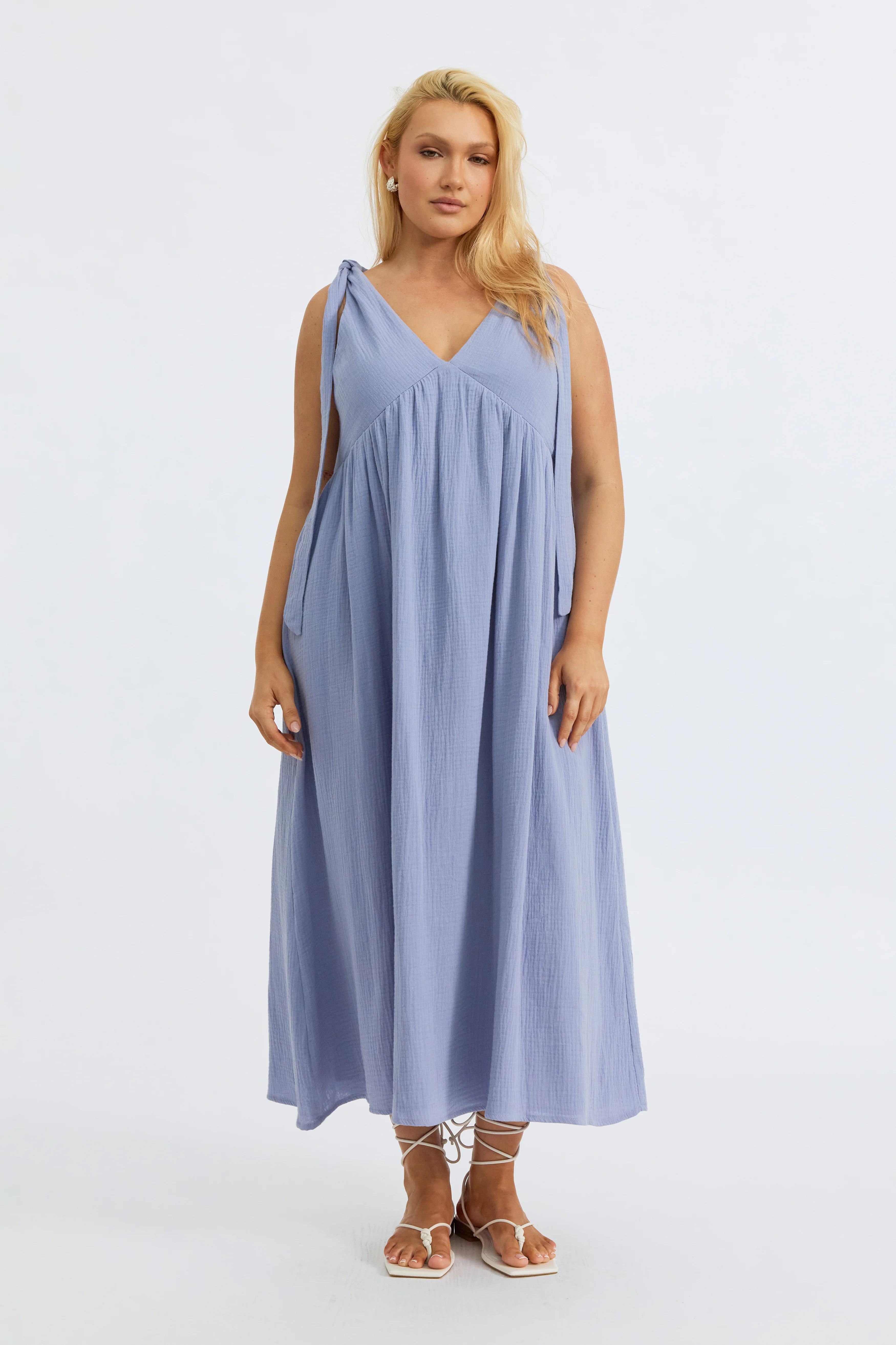Mallorca Babydoll Midi Dress - Violet Blue - Image 4