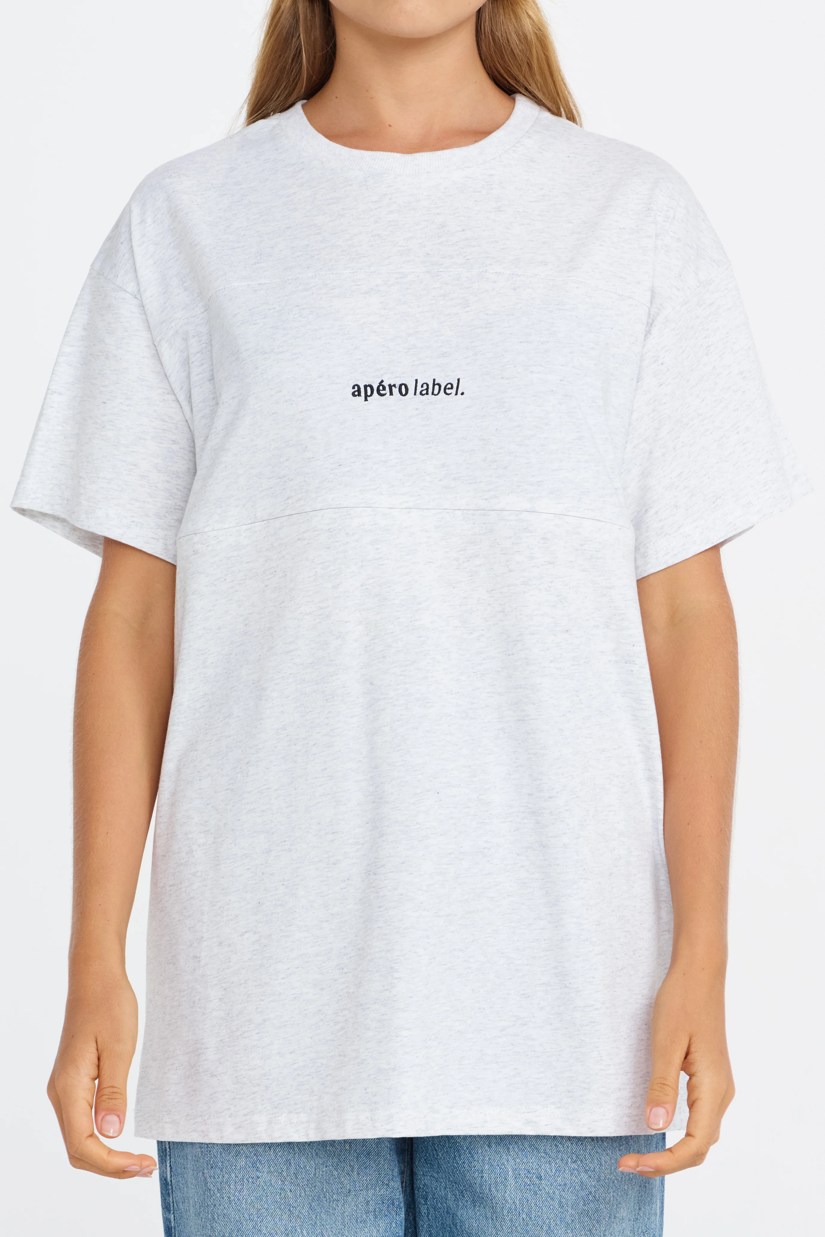 Minimalist Embroidered Longline Tee - Grey Marle / Black - Image 3