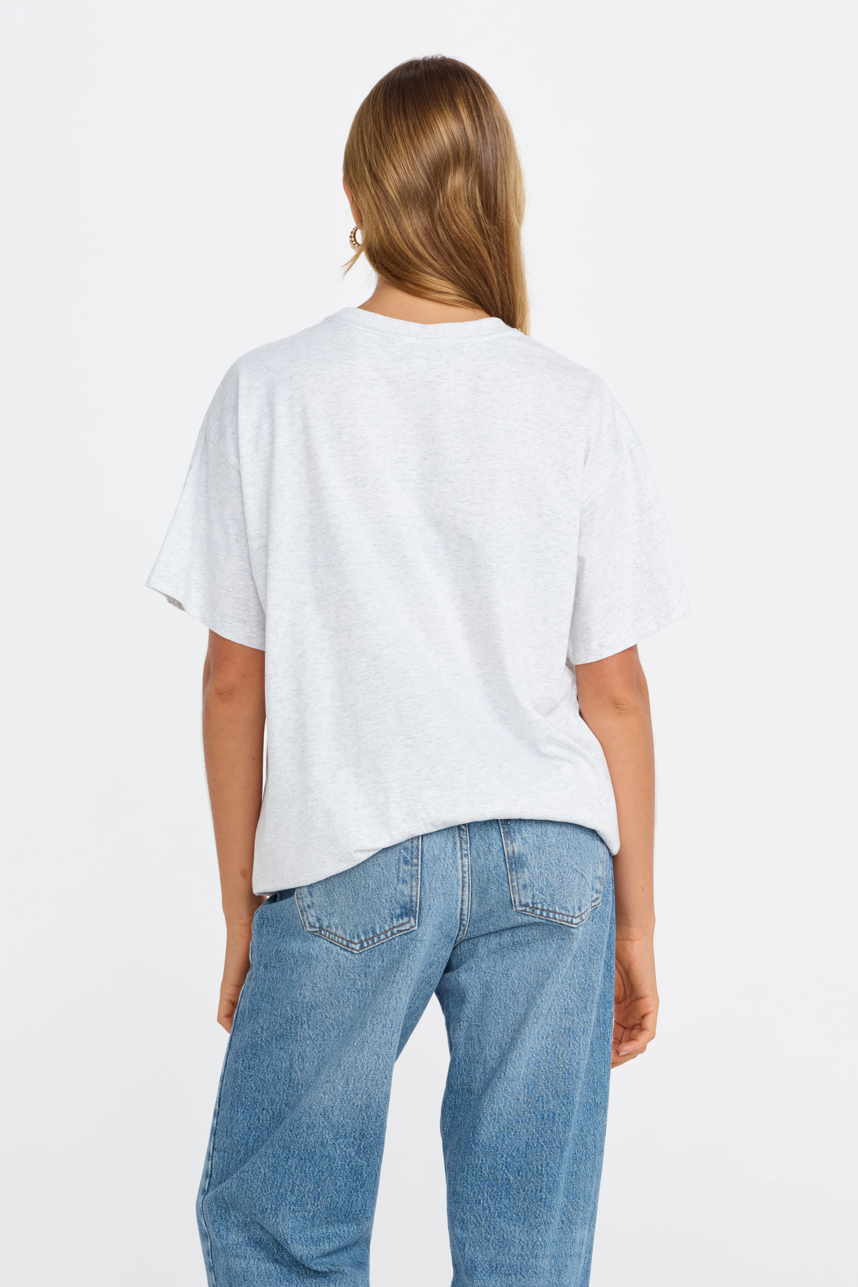 Minimalist Embroidered Longline Tee - Grey Marle / Black - Image 5